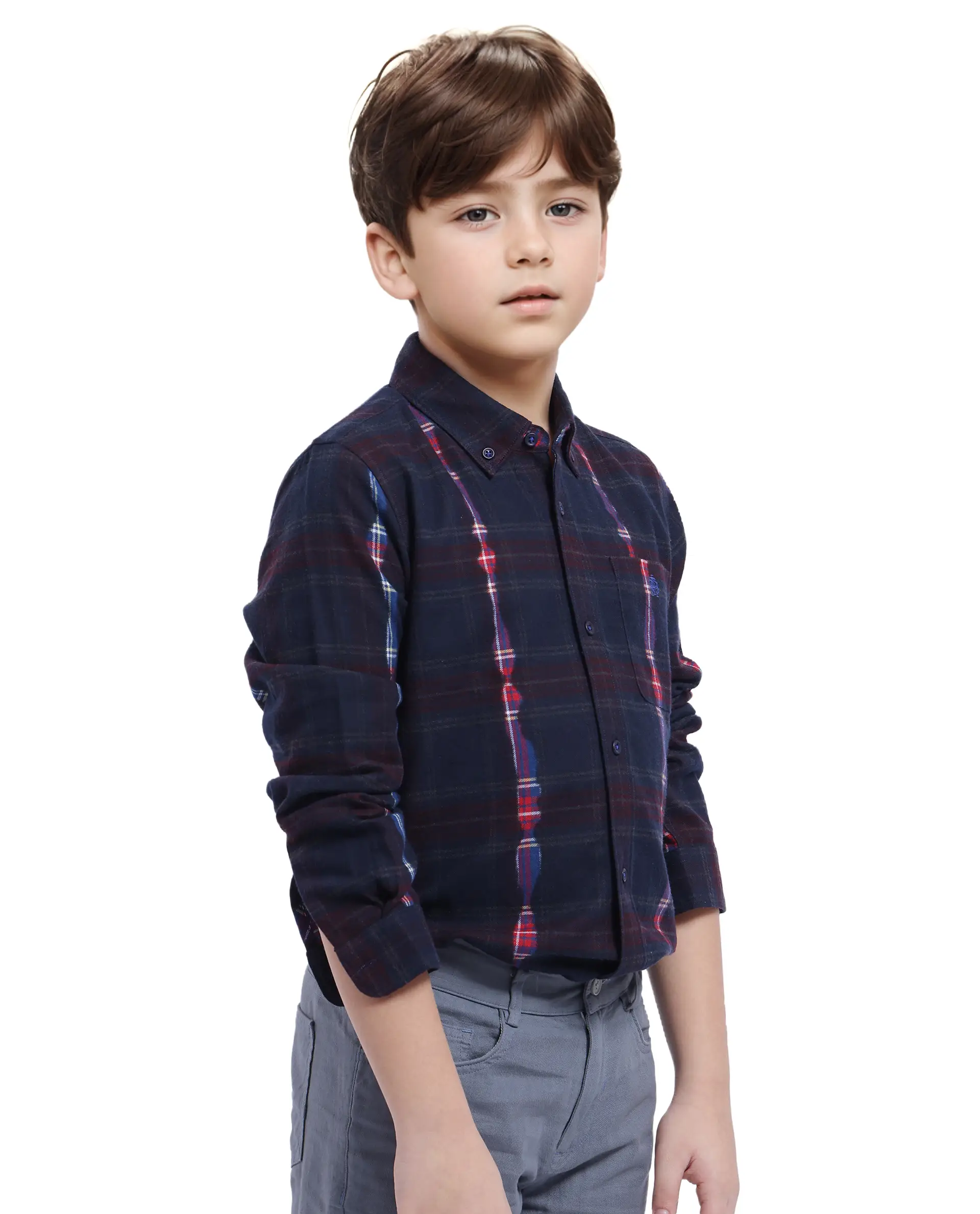 Rare Ones Kids Bru Navy Cotton Full Sleeve Button Down Oxford Checked Shirt - Image 8
