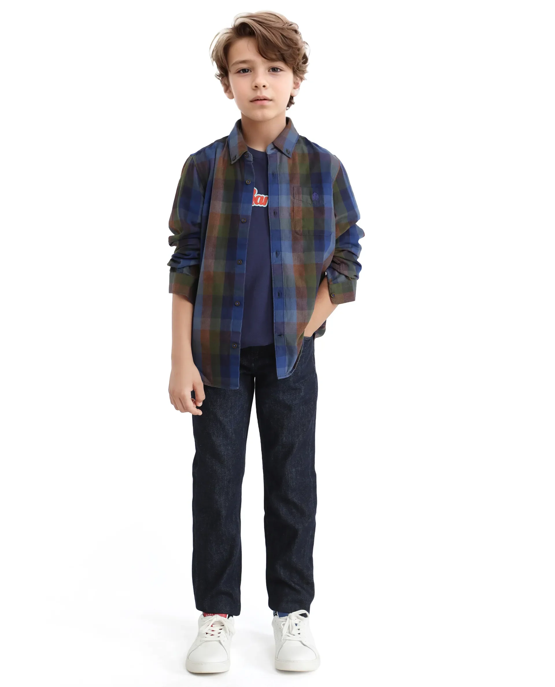 Rare Ones Kids Cal Blue Cotton Poly Full Sleeve Button Down Checked Shirt - Image 2