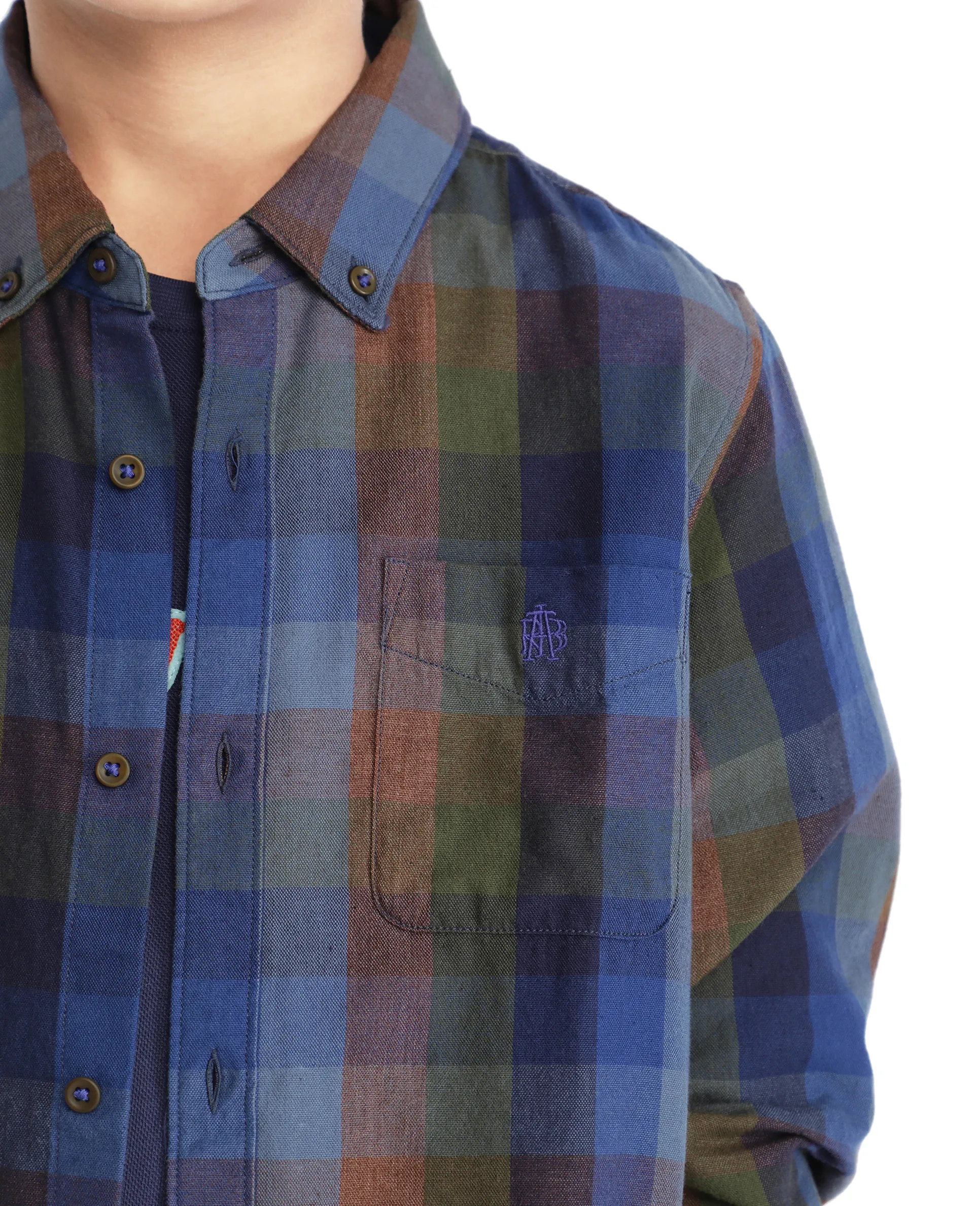 Rare Ones Kids Cal Blue Cotton Poly Full Sleeve Button Down Checked Shirt - Image 4