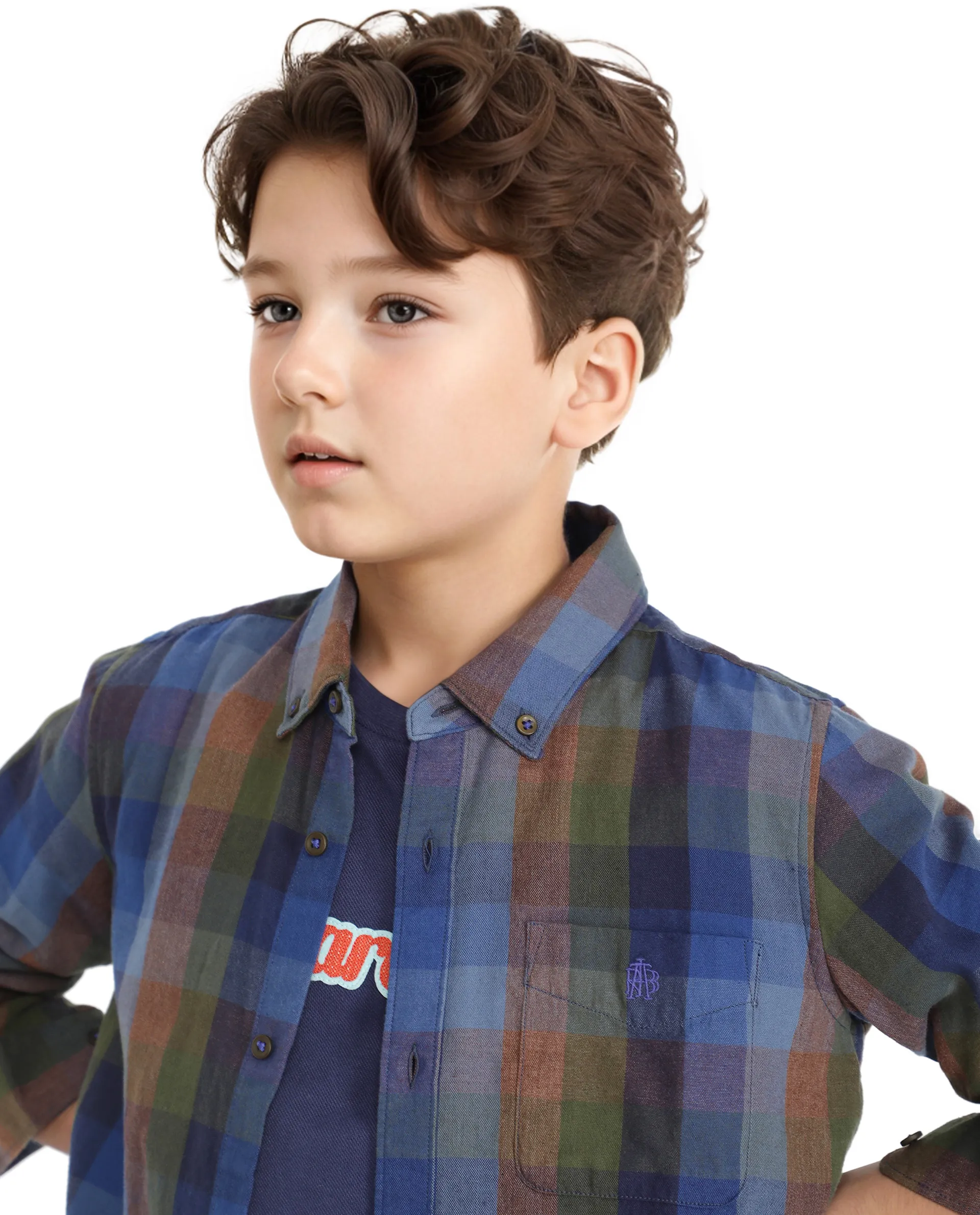 Rare Ones Kids Cal Blue Cotton Poly Full Sleeve Button Down Checked Shirt - Image 5