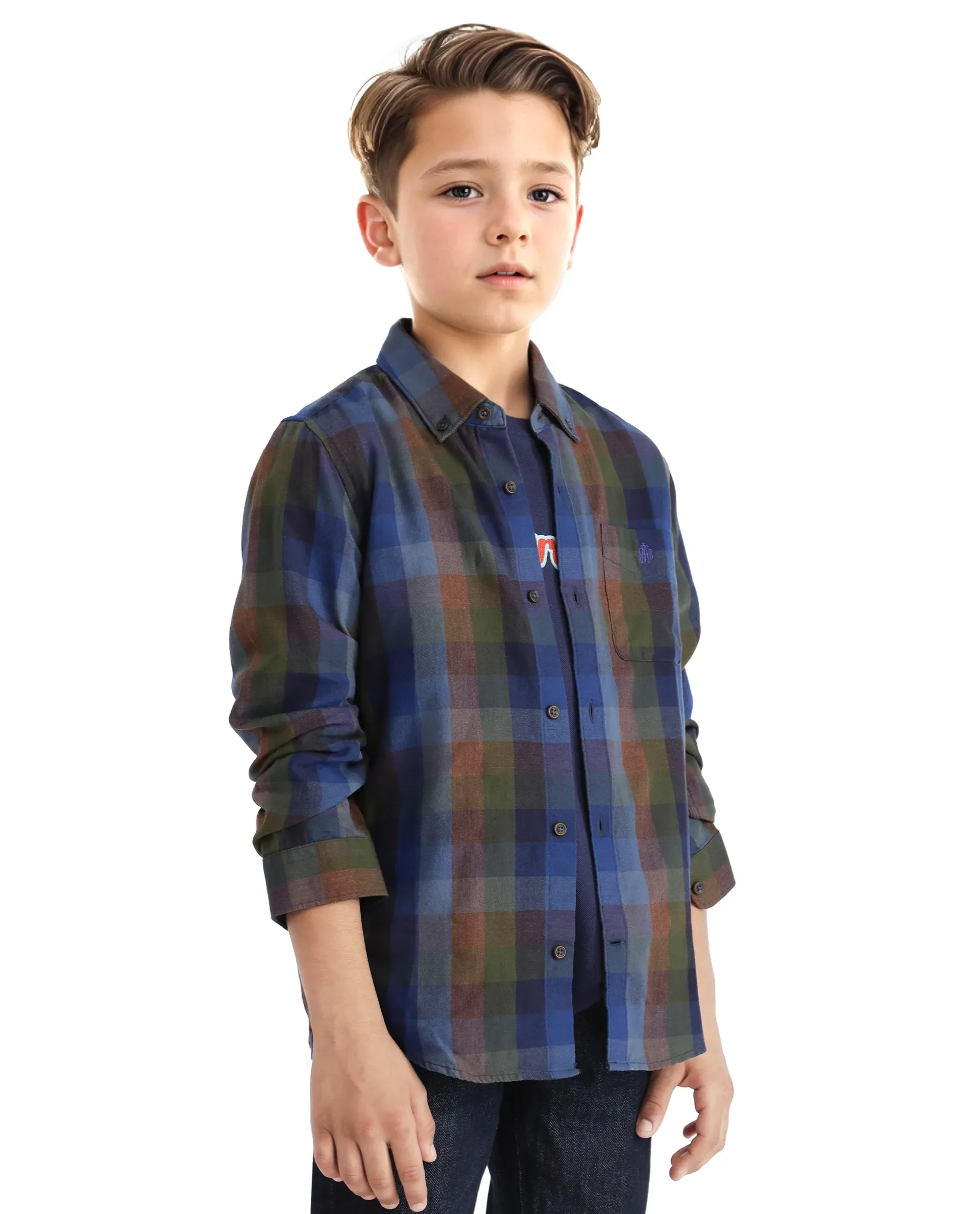 Rare Ones Kids Cal Blue Cotton Poly Full Sleeve Button Down Checked Shirt - Image 6