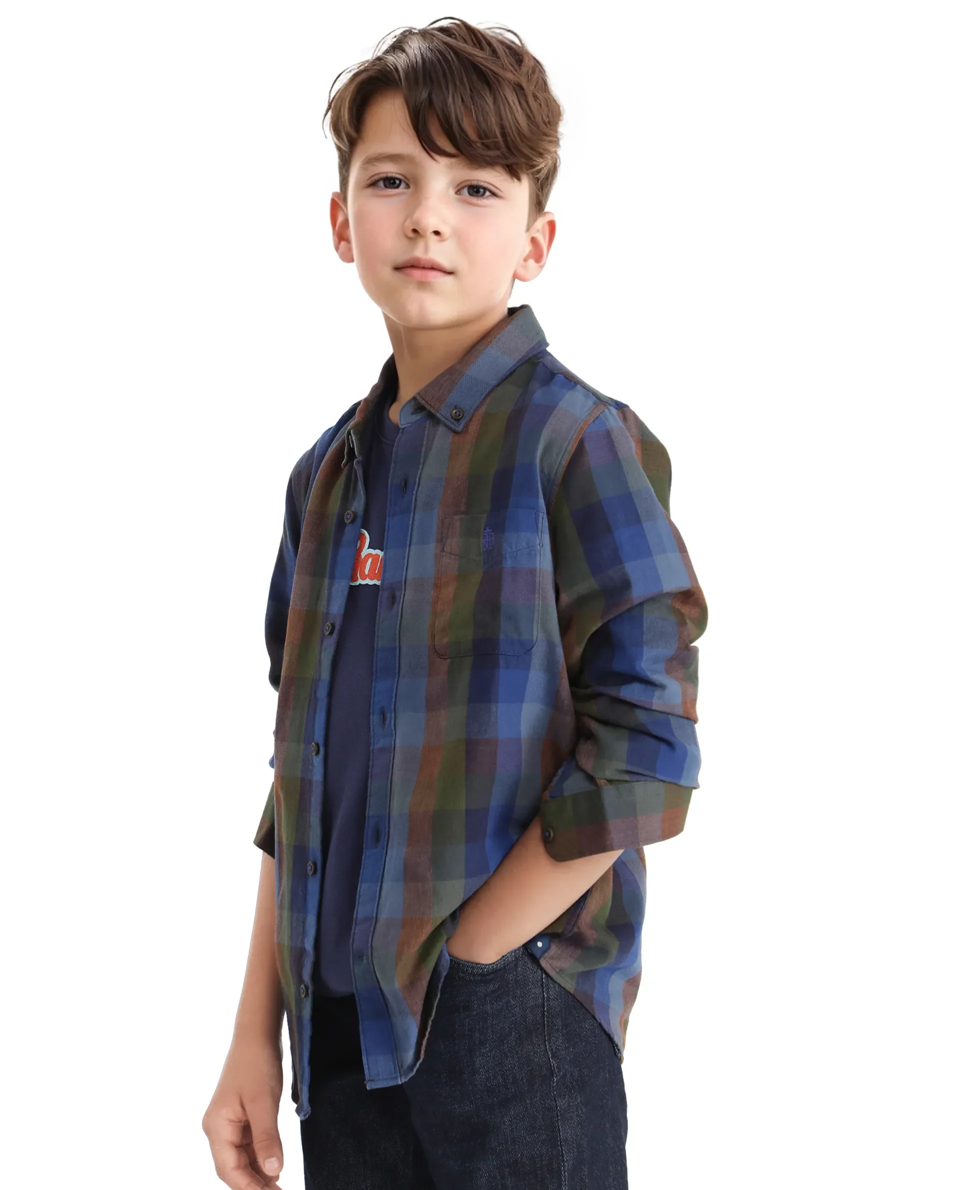 Rare Ones Kids Cal Blue Cotton Poly Full Sleeve Button Down Checked Shirt - Image 7