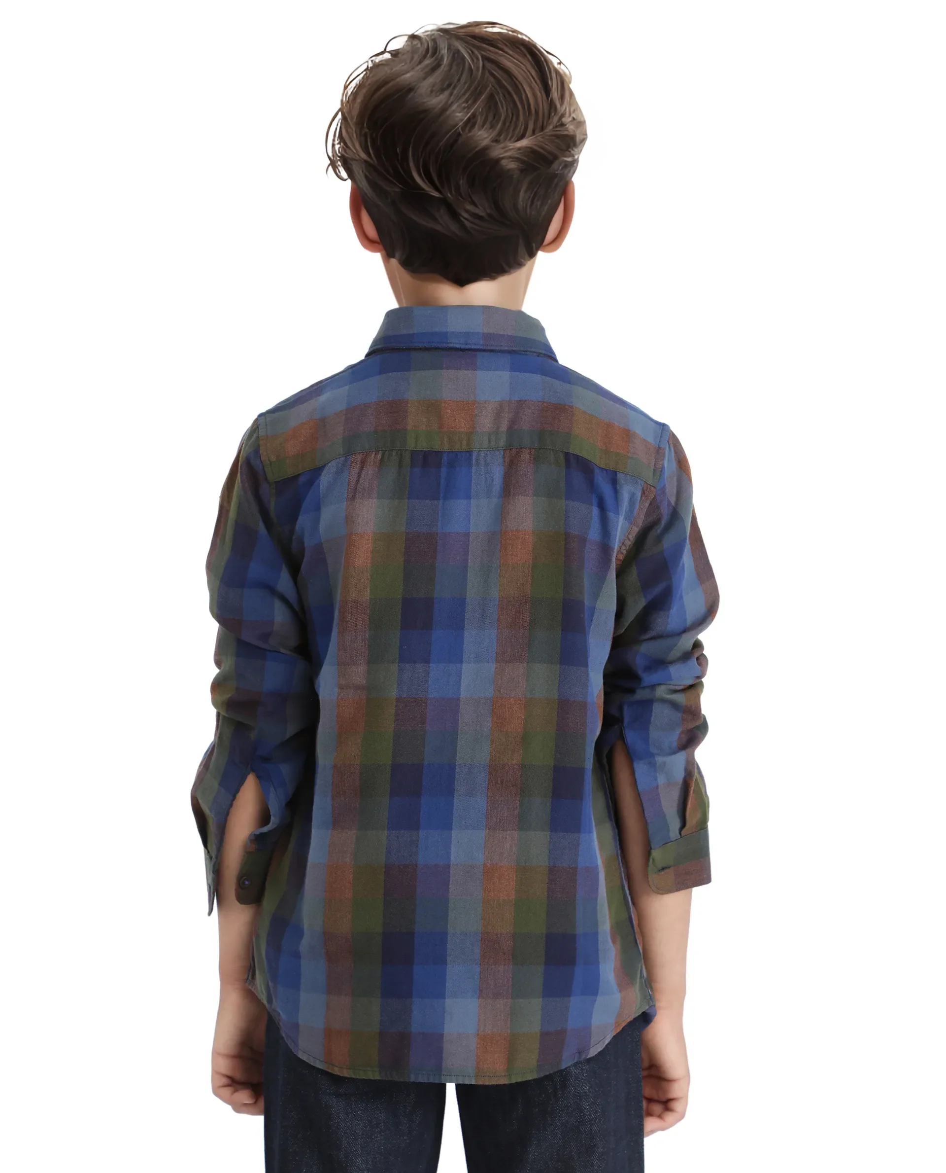 Rare Ones Kids Cal Blue Cotton Poly Full Sleeve Button Down Checked Shirt - Image 8