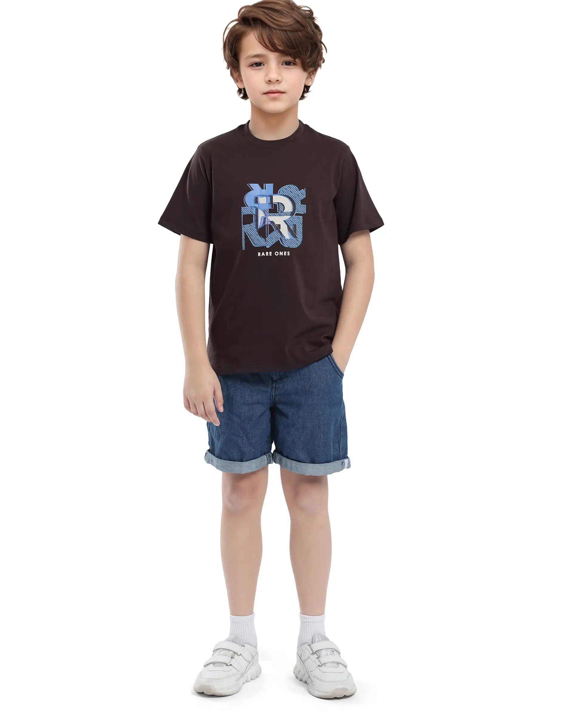 Rare Ones Kids Caleb-K Dark Brown Cotton Blend Half Sleeve Slip-On Printed Regular Fit T-Shirt - Image 2