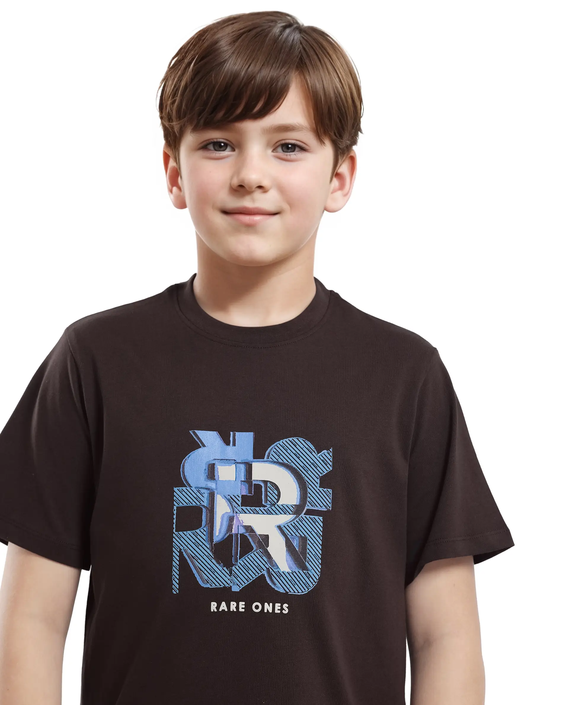 Rare Ones Kids Caleb-K Dark Brown Cotton Blend Half Sleeve Slip-On Printed Regular Fit T-Shirt - Image 3