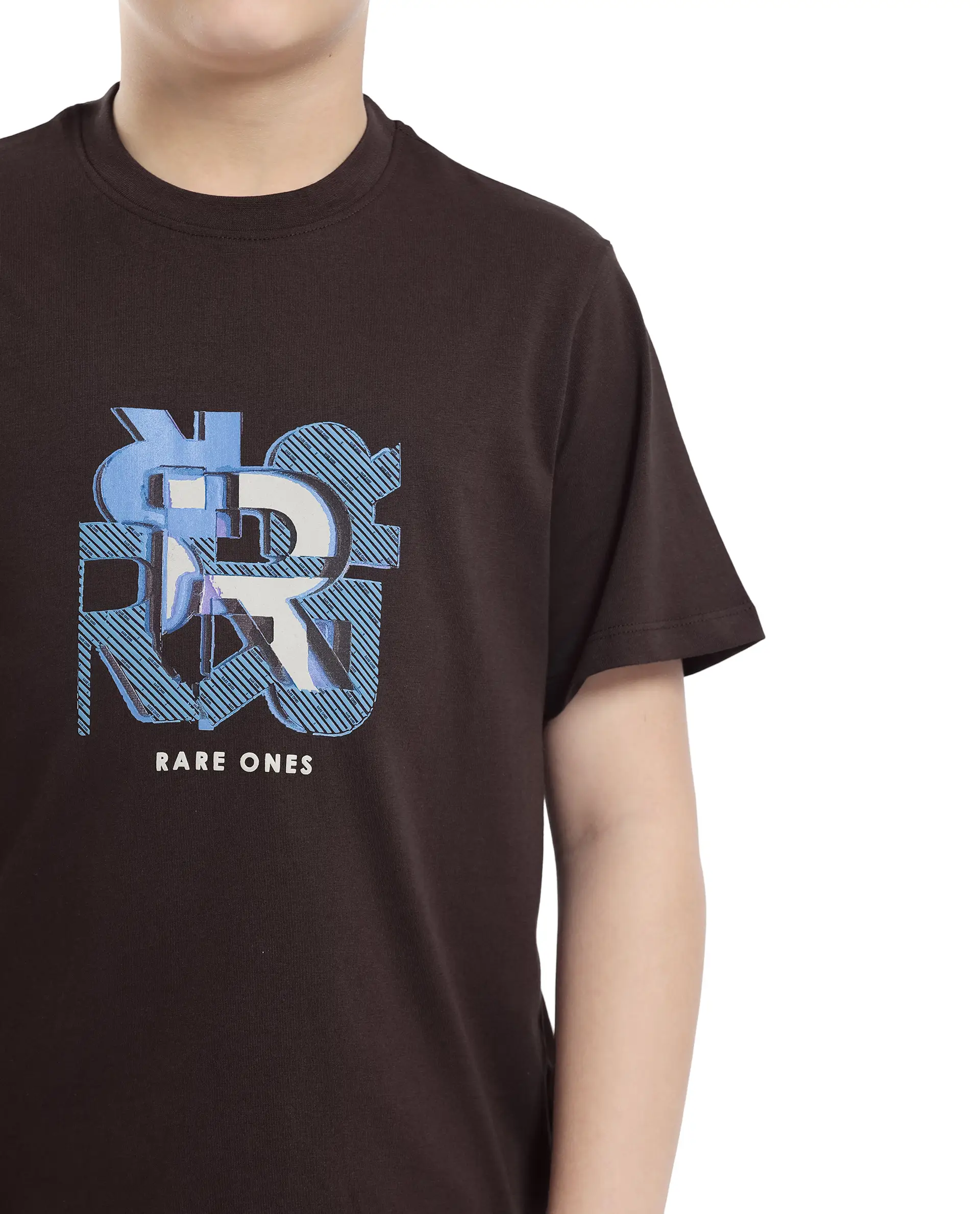 Rare Ones Kids Caleb-K Dark Brown Cotton Blend Half Sleeve Slip-On Printed Regular Fit T-Shirt - Image 4