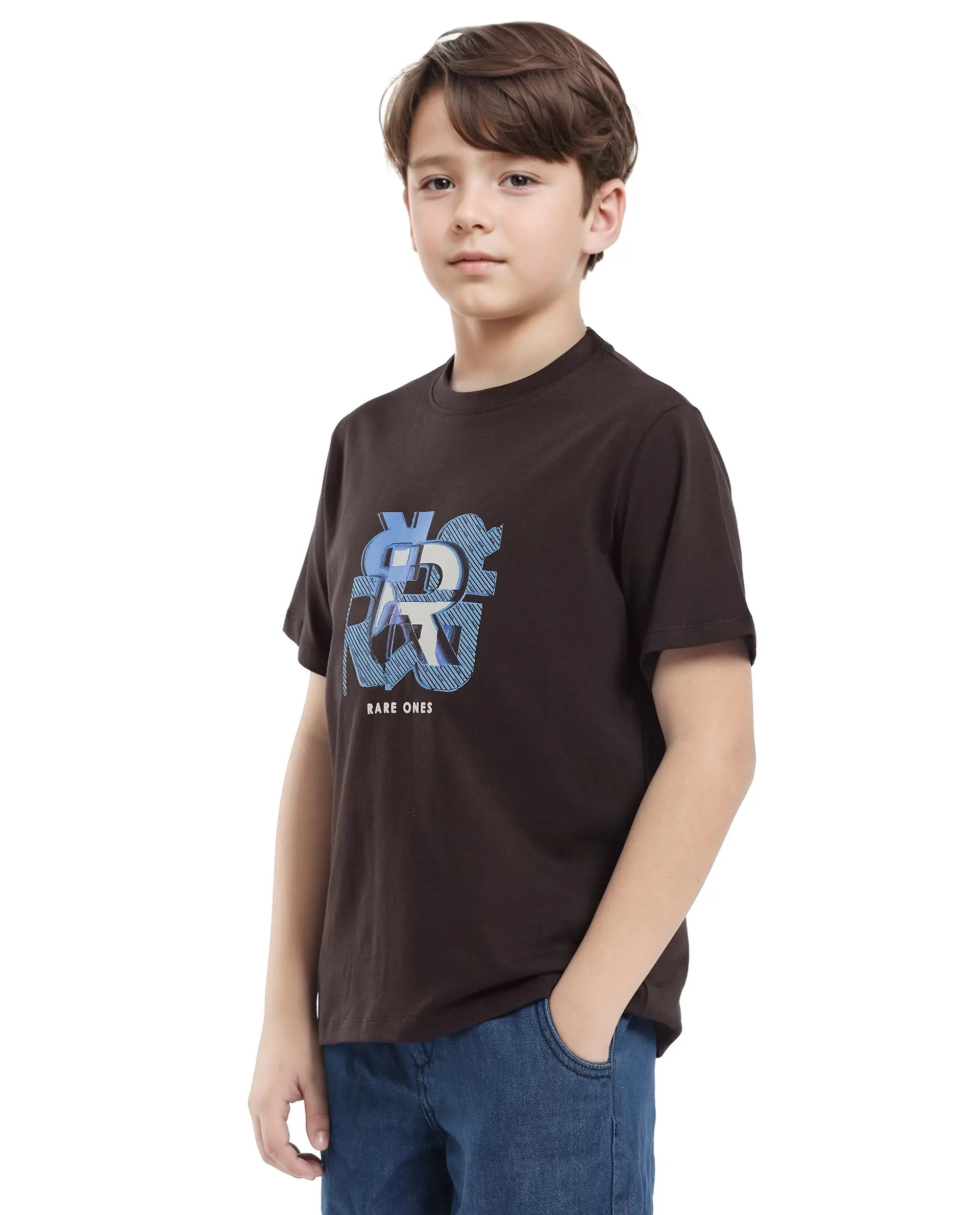 Rare Ones Kids Caleb-K Dark Brown Cotton Blend Half Sleeve Slip-On Printed Regular Fit T-Shirt - Image 6