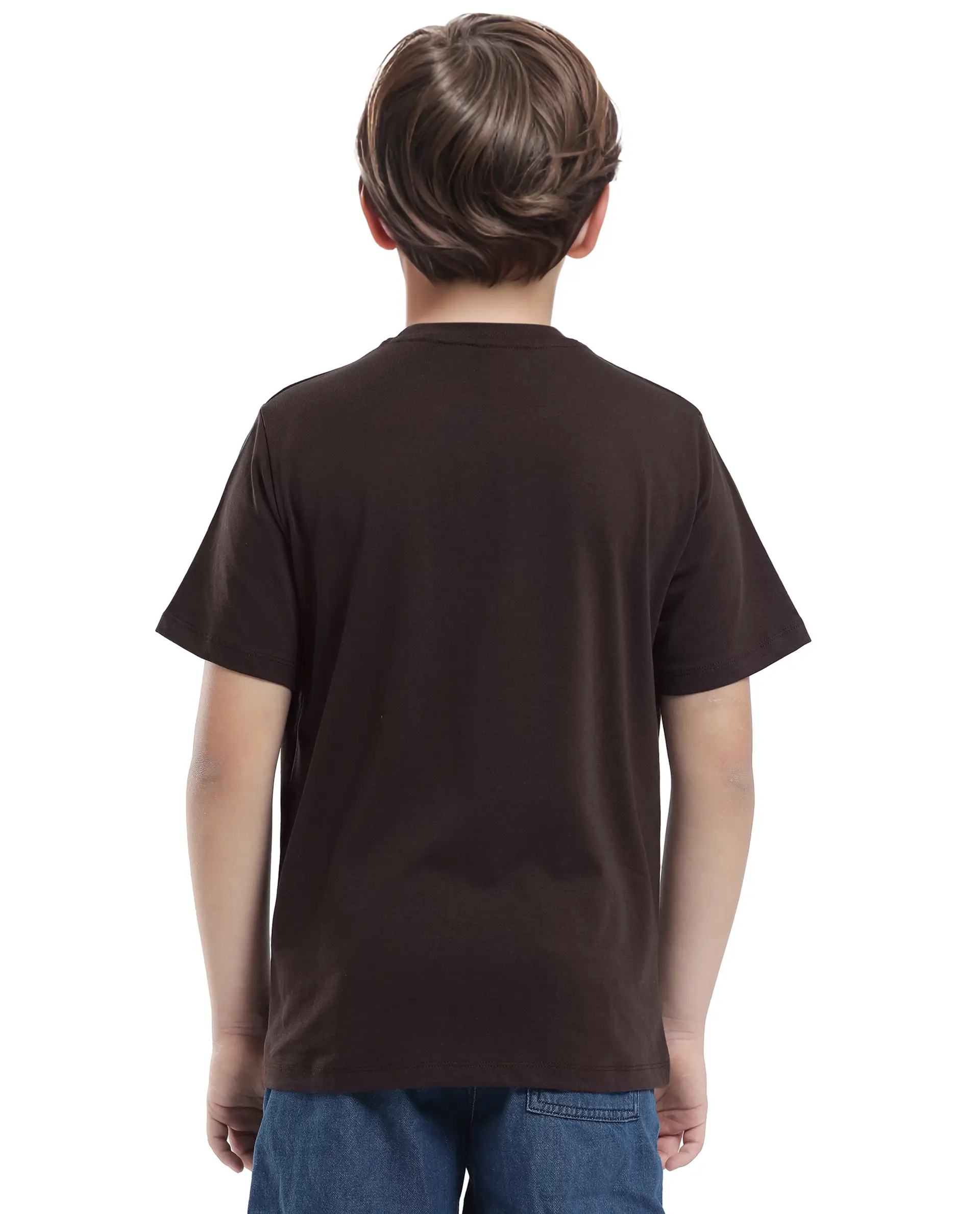 Rare Ones Kids Caleb-K Dark Brown Cotton Blend Half Sleeve Slip-On Printed Regular Fit T-Shirt - Image 8