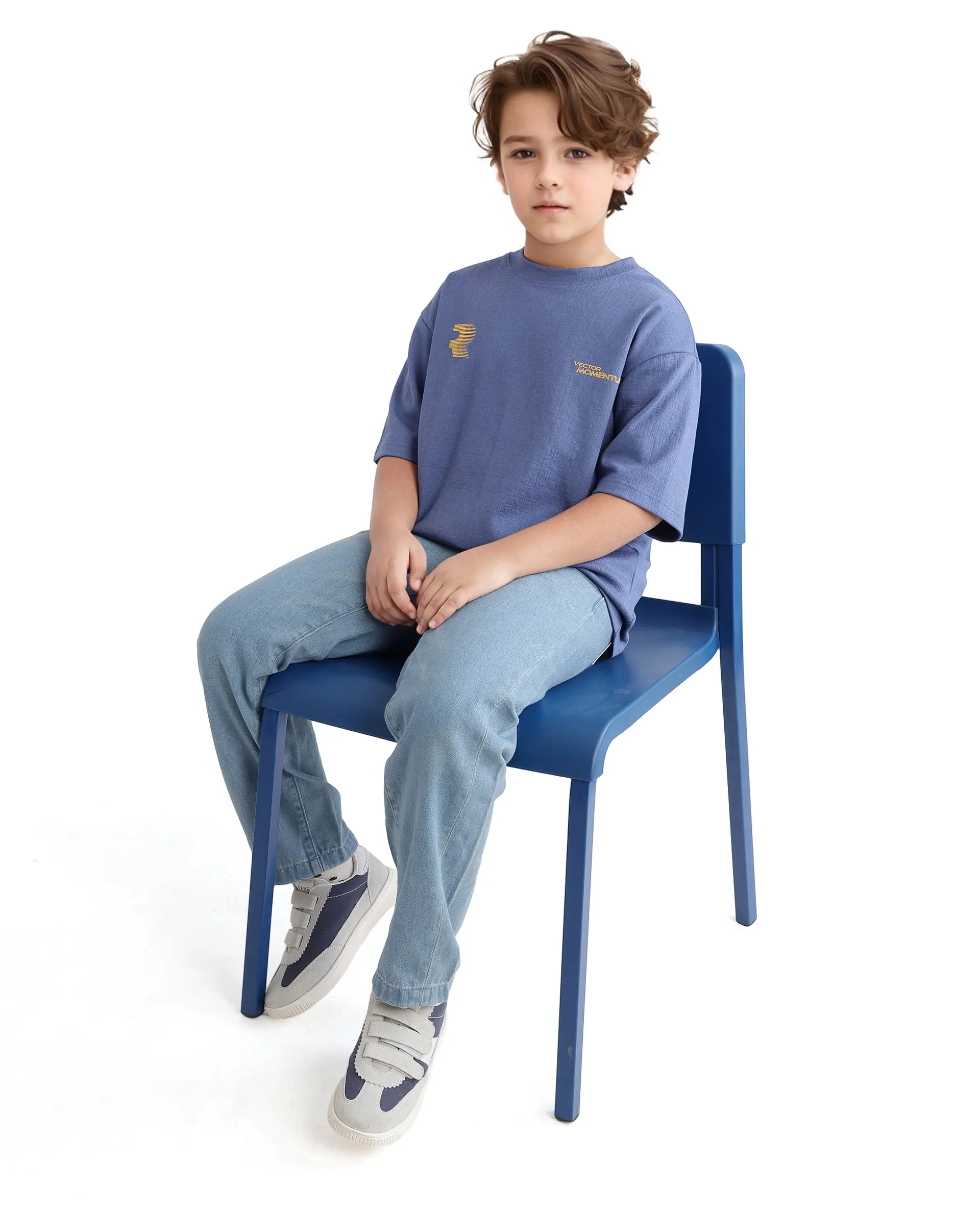 Rare Ones Kids Carlo-K Dusky Blue Cotton Blend Short Sleeve Crew Neck Print T-Shirt - Image 2