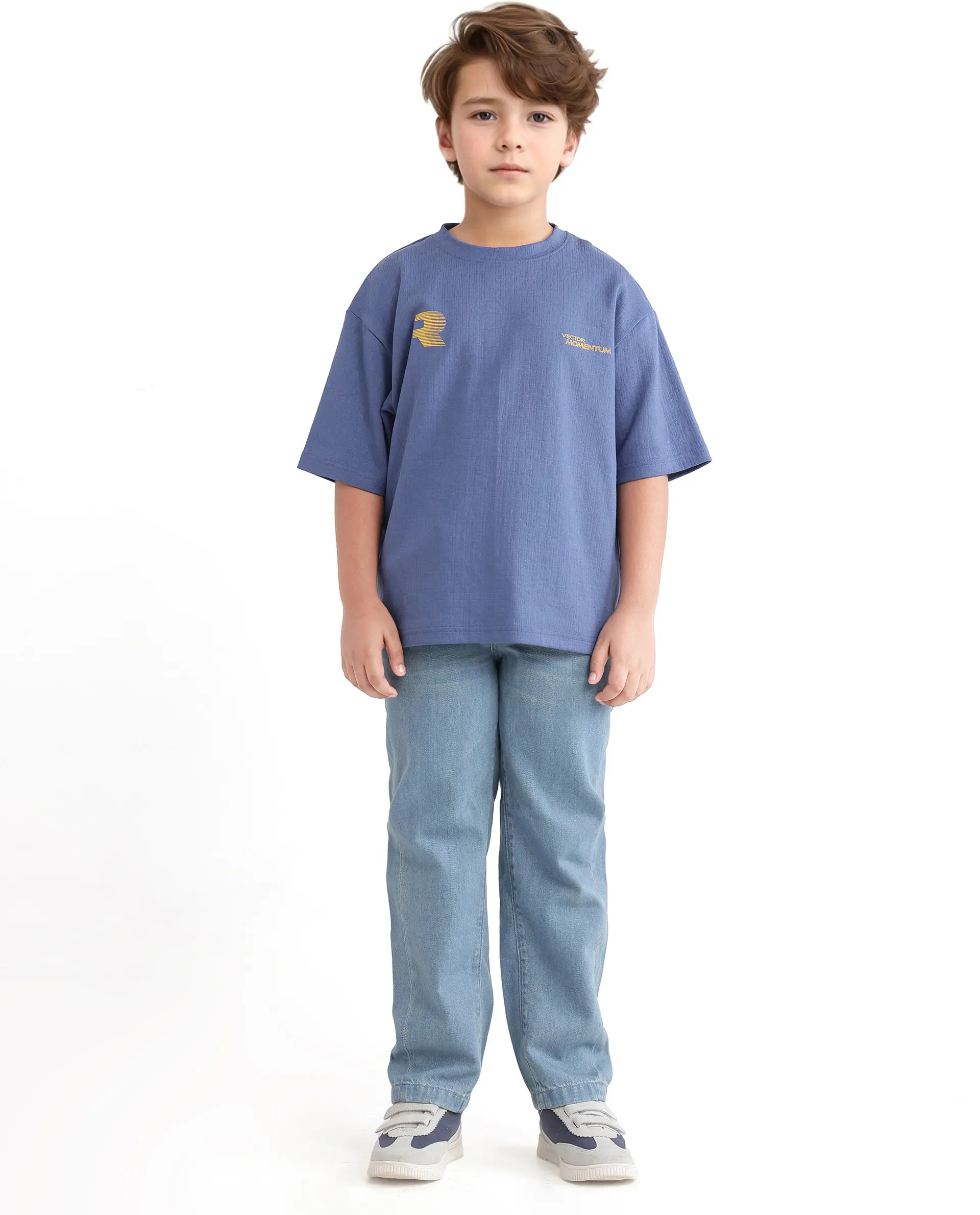 Rare Ones Kids Carlo-K Dusky Blue Cotton Blend Short Sleeve Crew Neck Print T-Shirt - Image 3