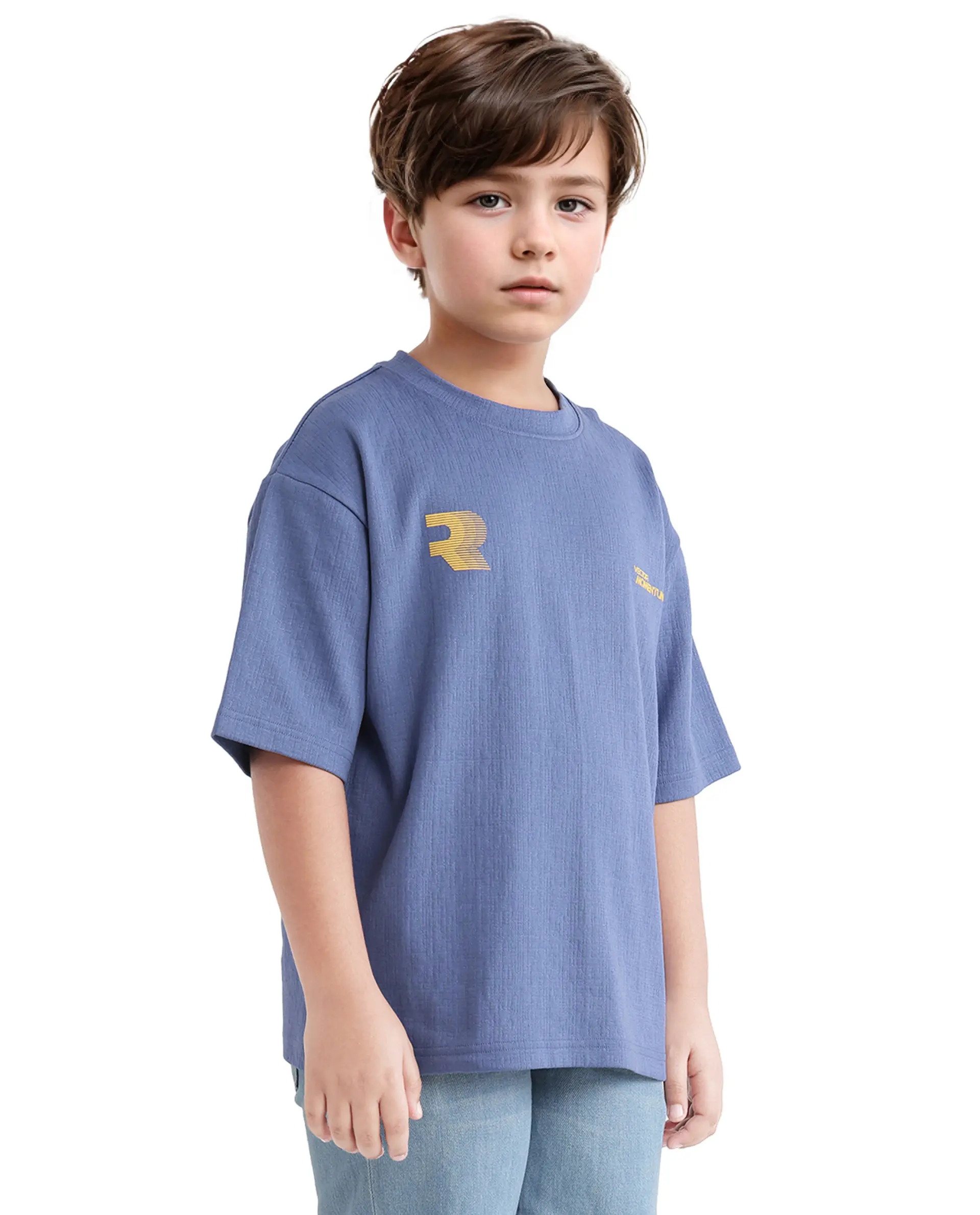 Rare Ones Kids Carlo-K Dusky Blue Cotton Blend Short Sleeve Crew Neck Print T-Shirt - Image 8