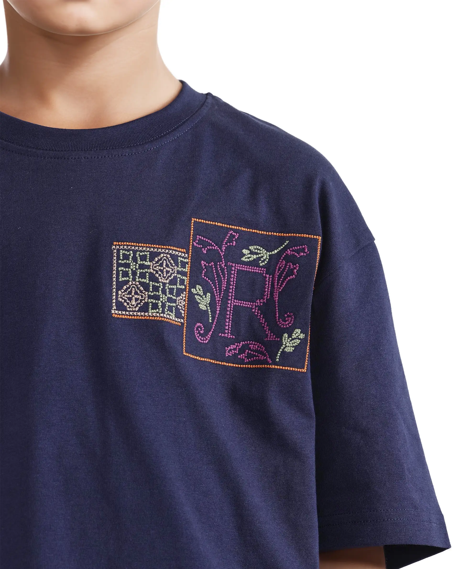 Rare Ones Kids Carn Navy Cotton Short Sleeve Embroidered Boxy Fit T-Shirt - Image 2