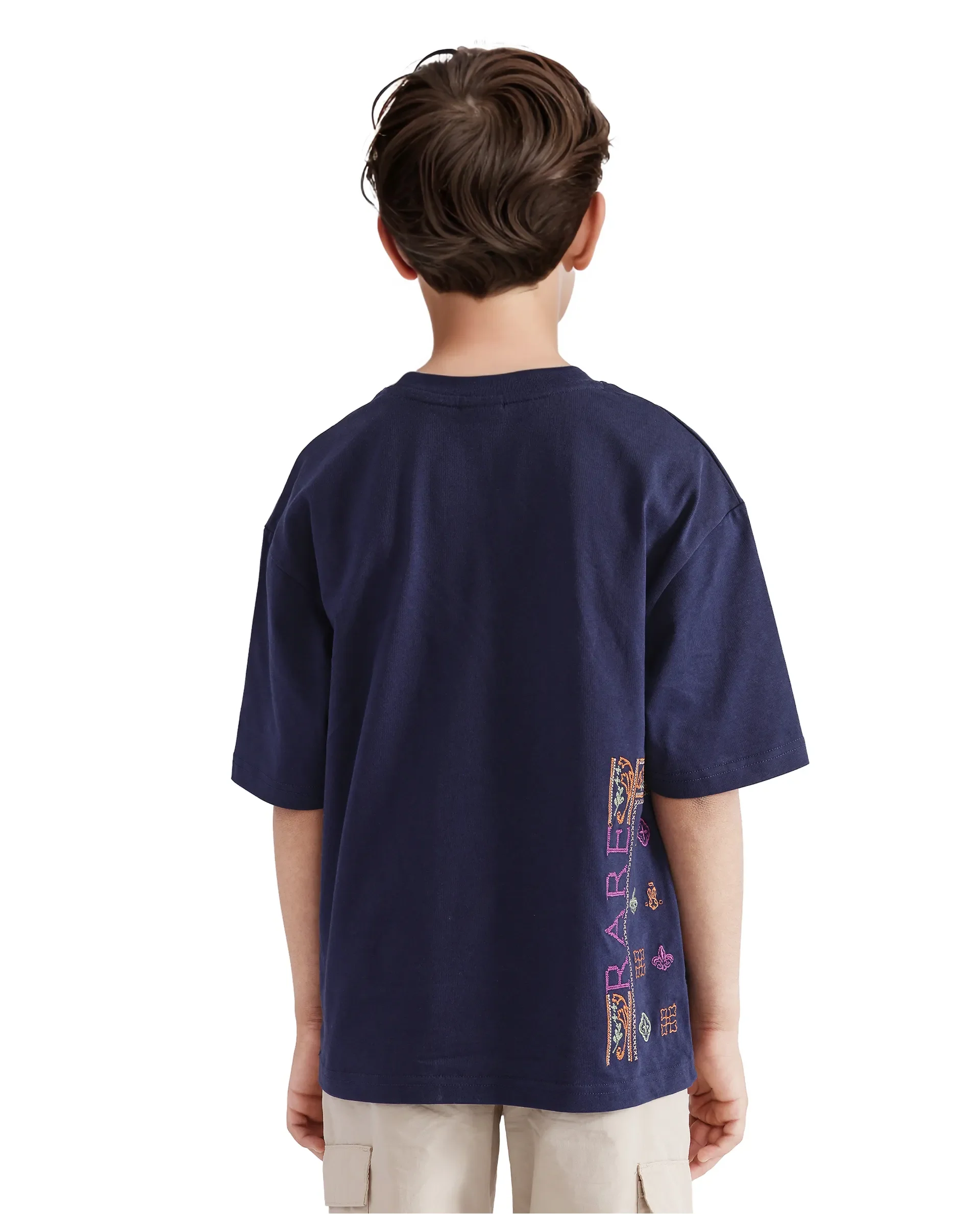 Rare Ones Kids Carn Navy Cotton Short Sleeve Embroidered Boxy Fit T-Shirt - Image 3