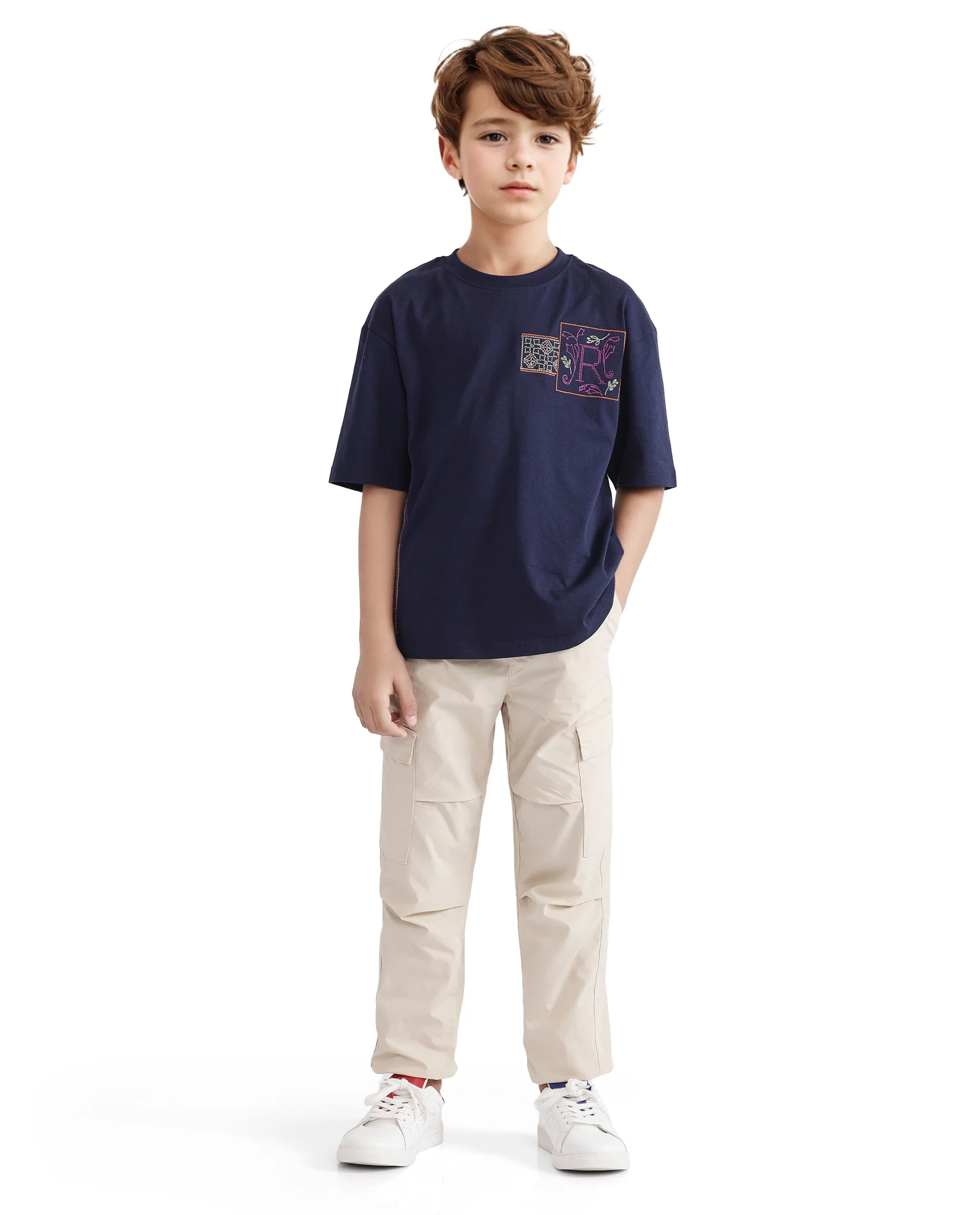 Rare Ones Kids Carn Navy Cotton Short Sleeve Embroidered Boxy Fit T-Shirt - Image 5