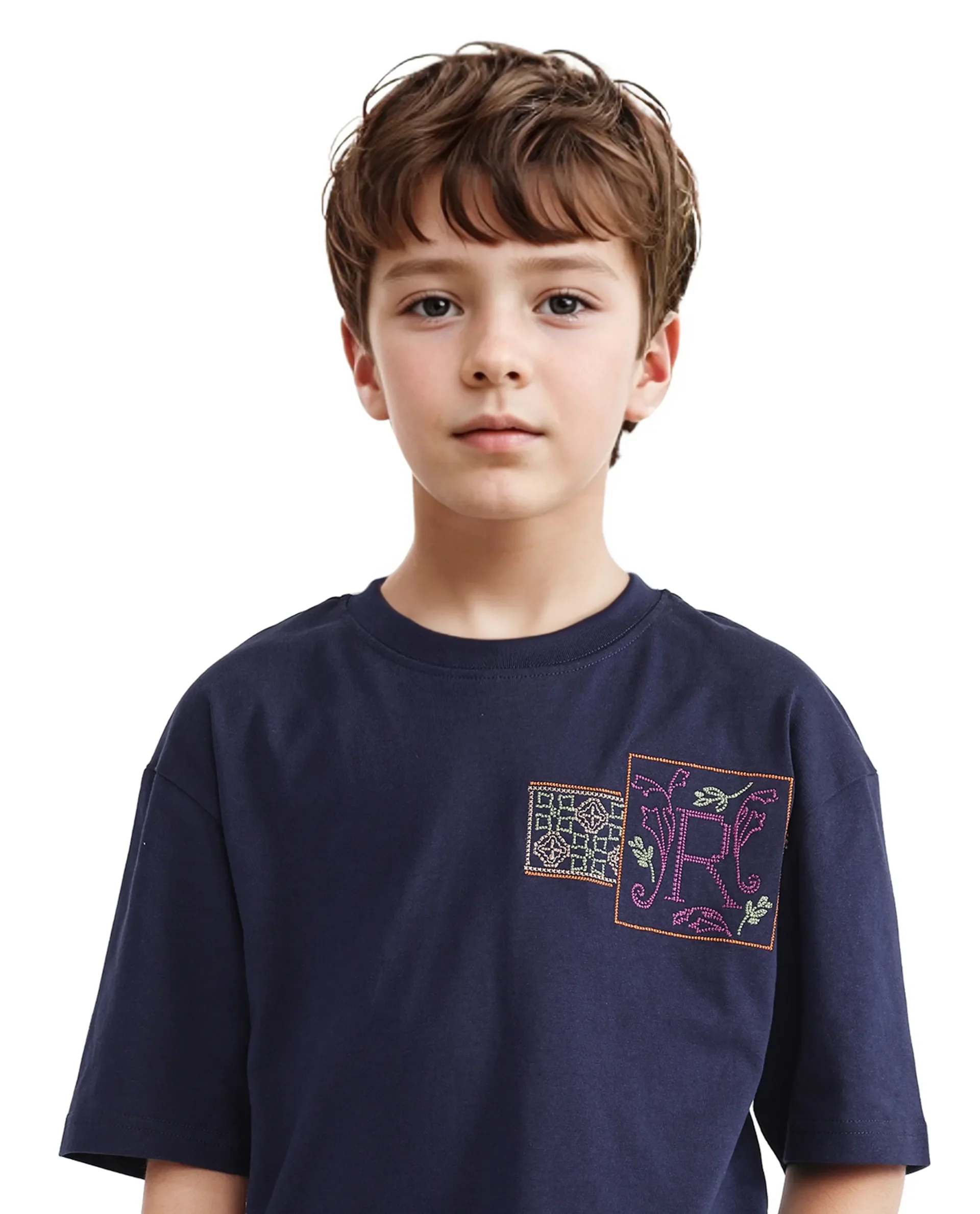 Rare Ones Kids Carn Navy Cotton Short Sleeve Embroidered Boxy Fit T-Shirt - Image 6