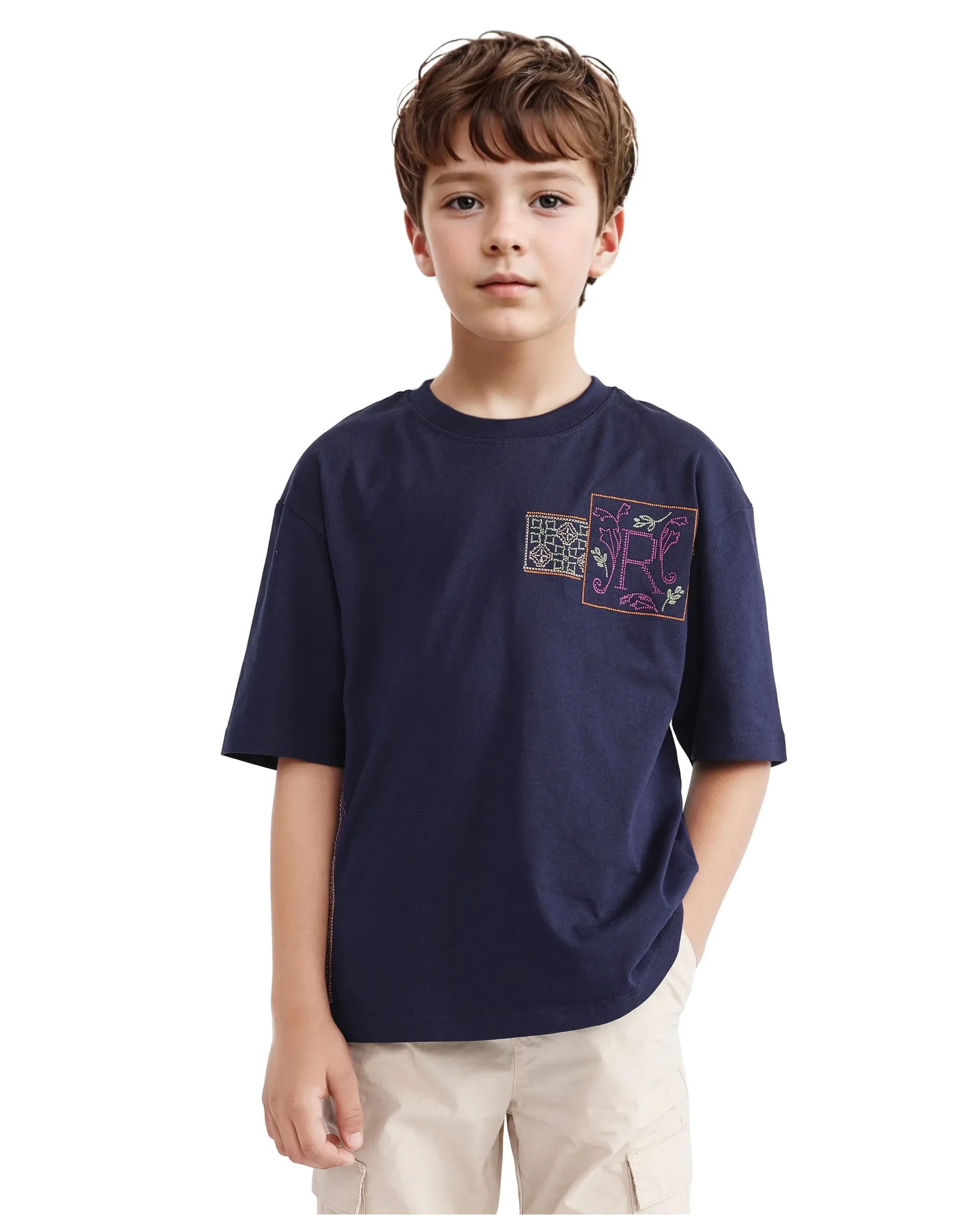 Rare Ones Kids Carn Navy Cotton Short Sleeve Embroidered Boxy Fit T-Shirt - Image 7