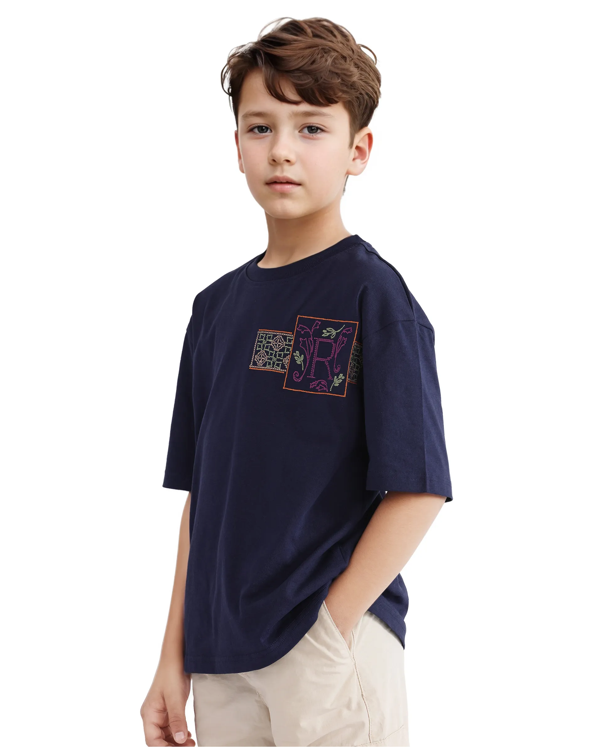 Rare Ones Kids Carn Navy Cotton Short Sleeve Embroidered Boxy Fit T-Shirt - Image 8