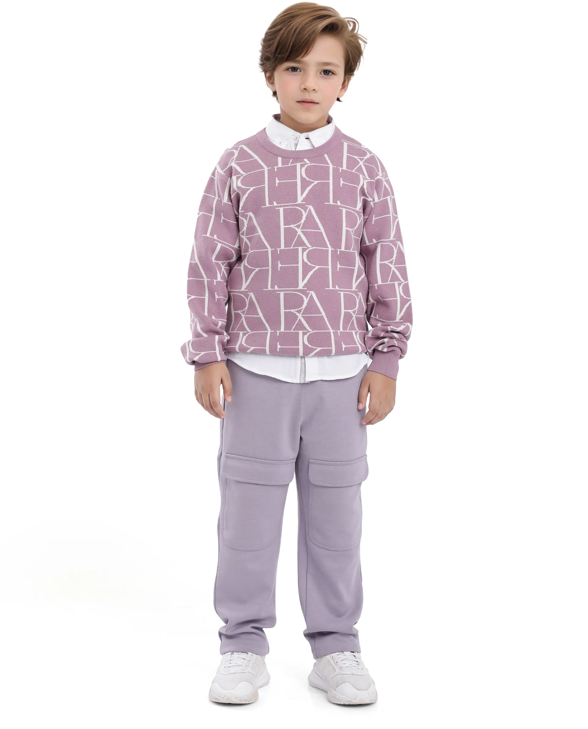 Rare Ones Kids Carrio Dusky Purple Full Sleeve Cotton Printed Regular Fit Sweater - Image 2
