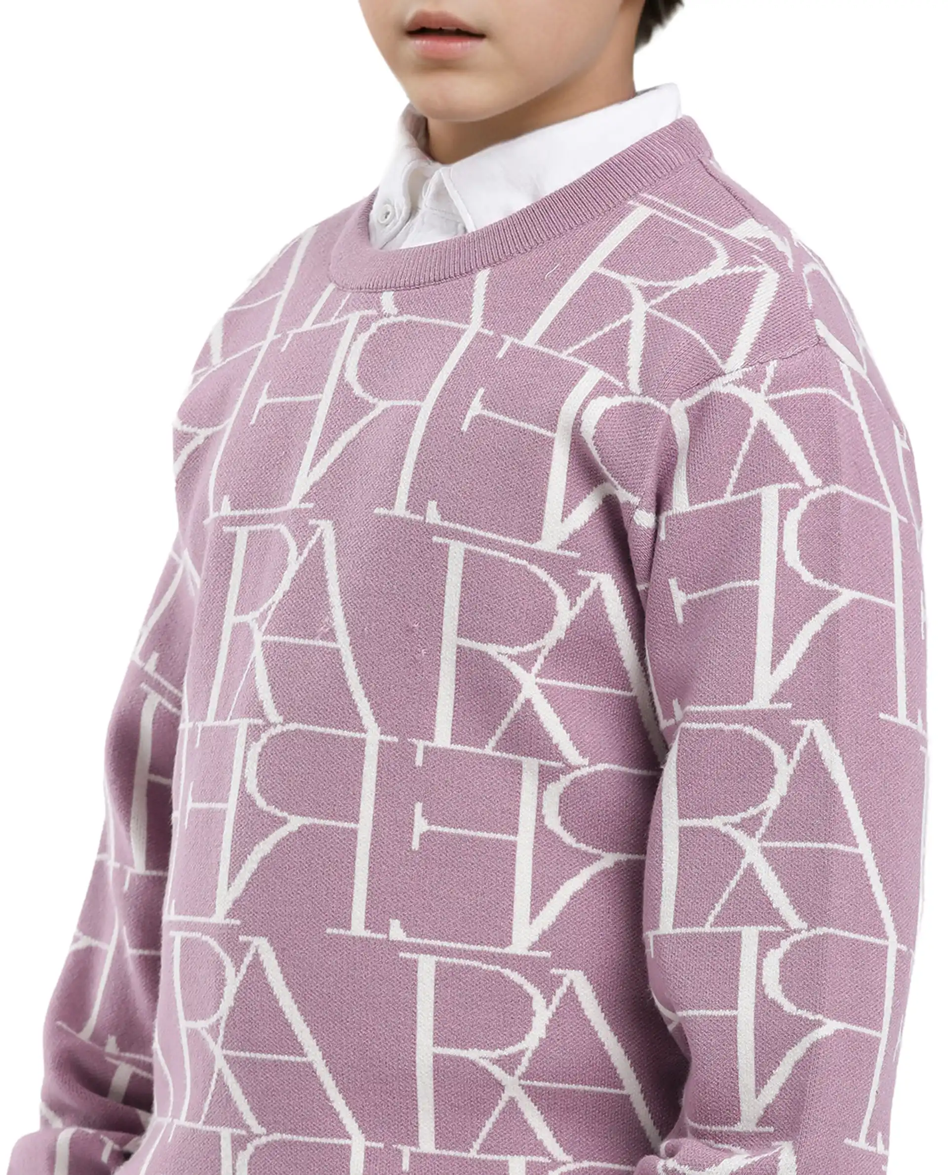 Rare Ones Kids Carrio Dusky Purple Full Sleeve Cotton Printed Regular Fit Sweater - Image 4