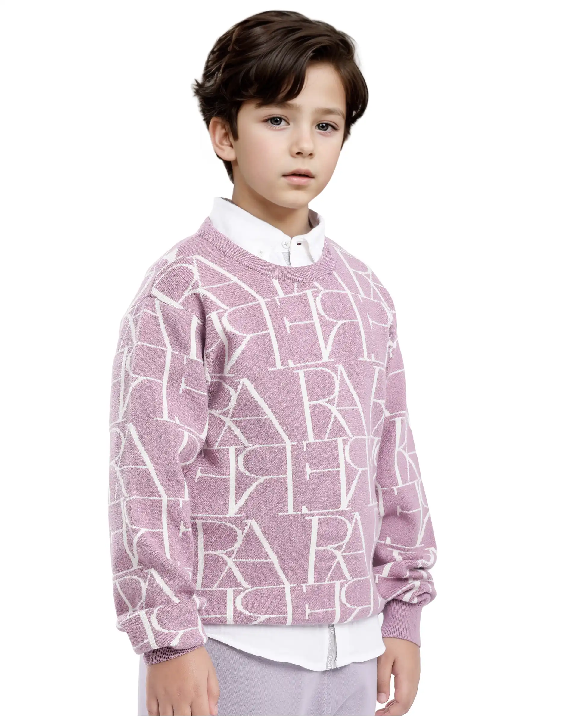 Rare Ones Kids Carrio Dusky Purple Full Sleeve Cotton Printed Regular Fit Sweater - Image 5