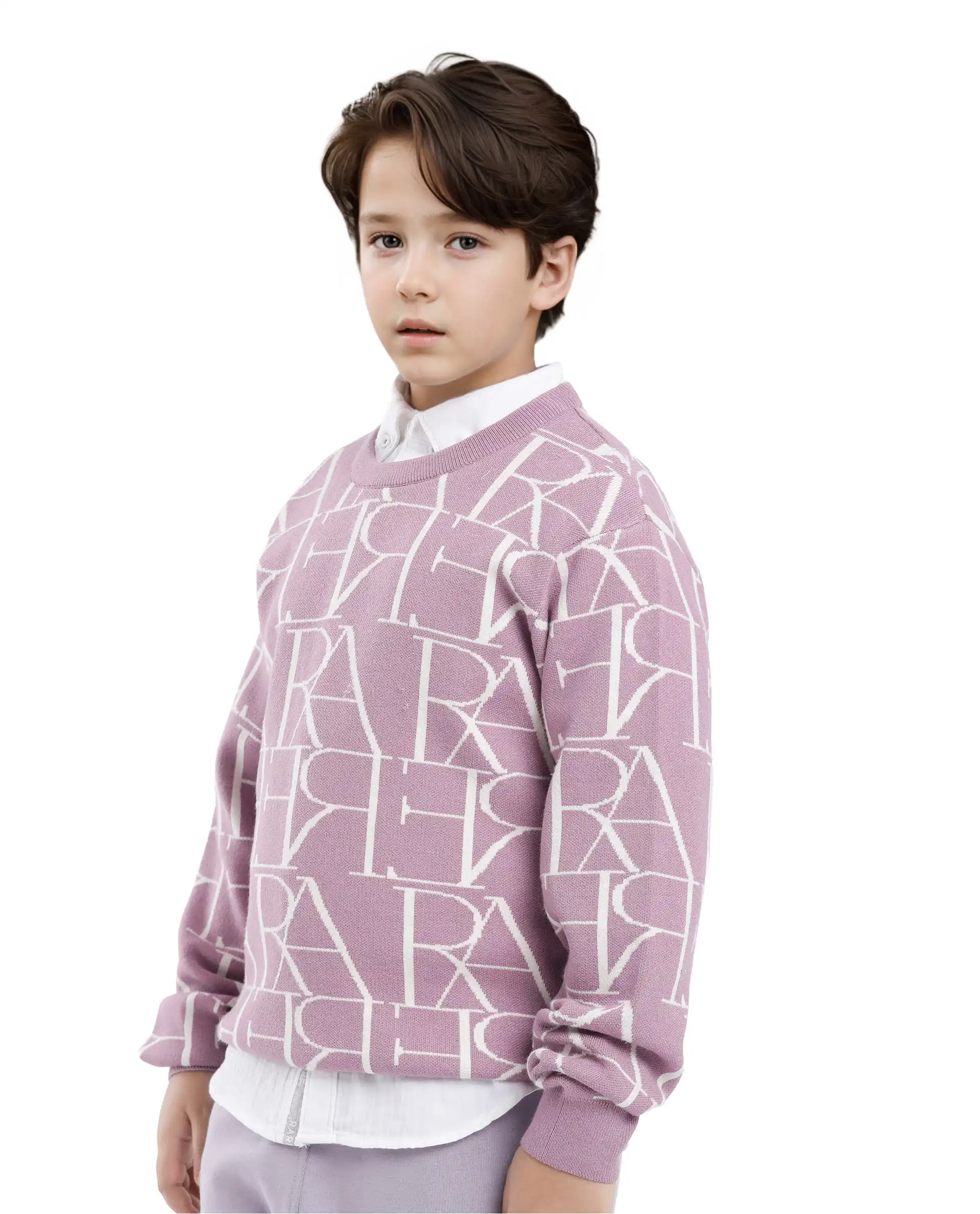 Rare Ones Kids Carrio Dusky Purple Full Sleeve Cotton Printed Regular Fit Sweater - Image 6