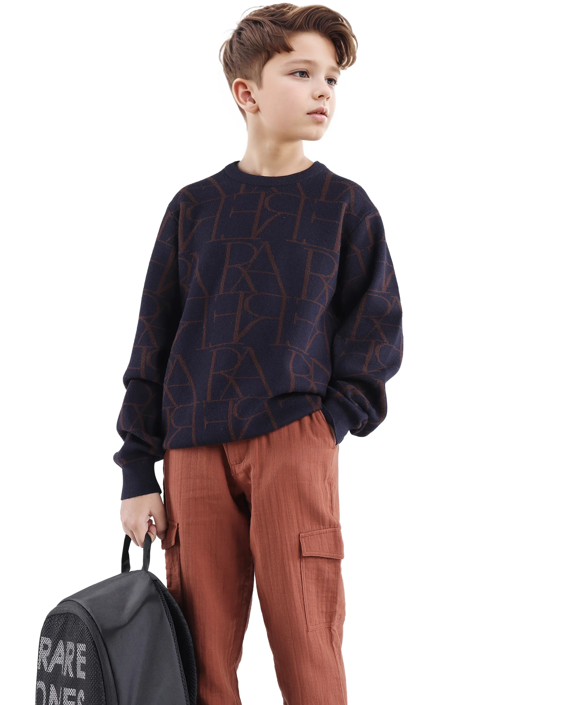Rare Ones Kids Carrio Navy Full Sleeve Cotton Printed Regular Fit Sweater - Image 2