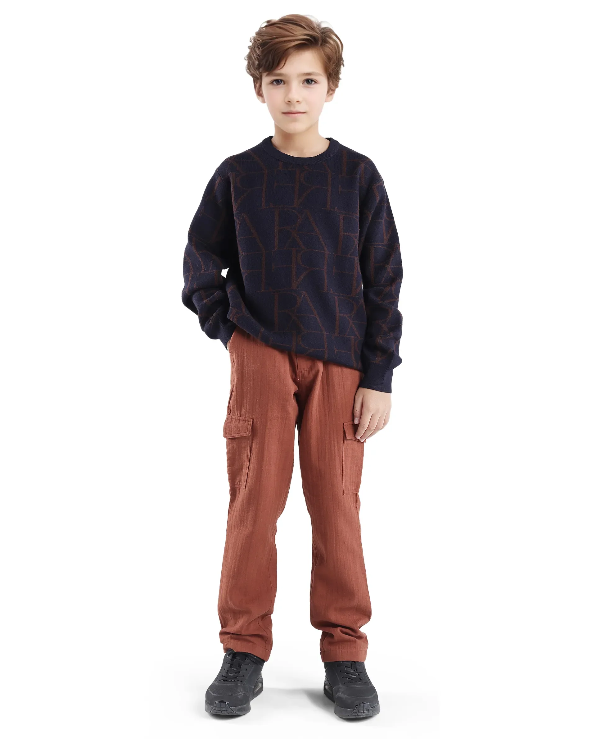 Rare Ones Kids Carrio Navy Full Sleeve Cotton Printed Regular Fit Sweater - Image 3