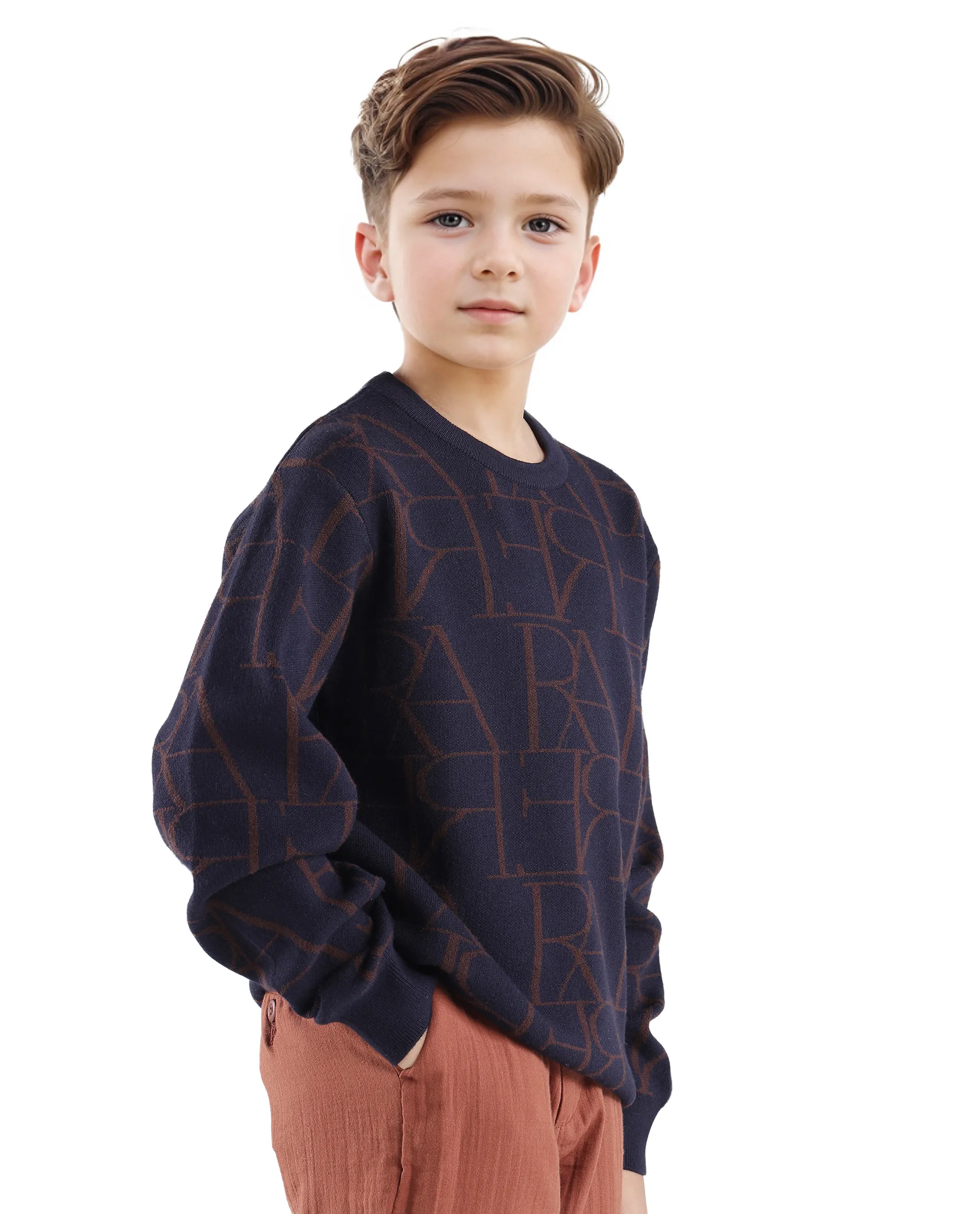 Rare Ones Kids Carrio Navy Full Sleeve Cotton Printed Regular Fit Sweater - Image 6