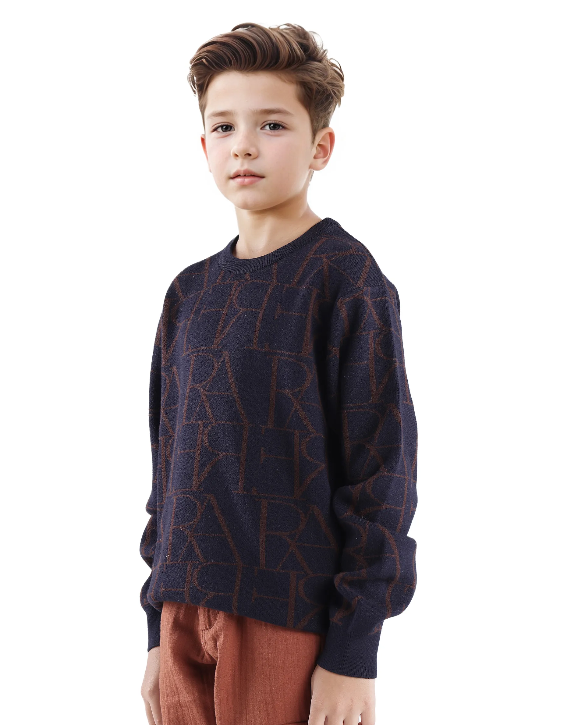 Rare Ones Kids Carrio Navy Full Sleeve Cotton Printed Regular Fit Sweater - Image 7