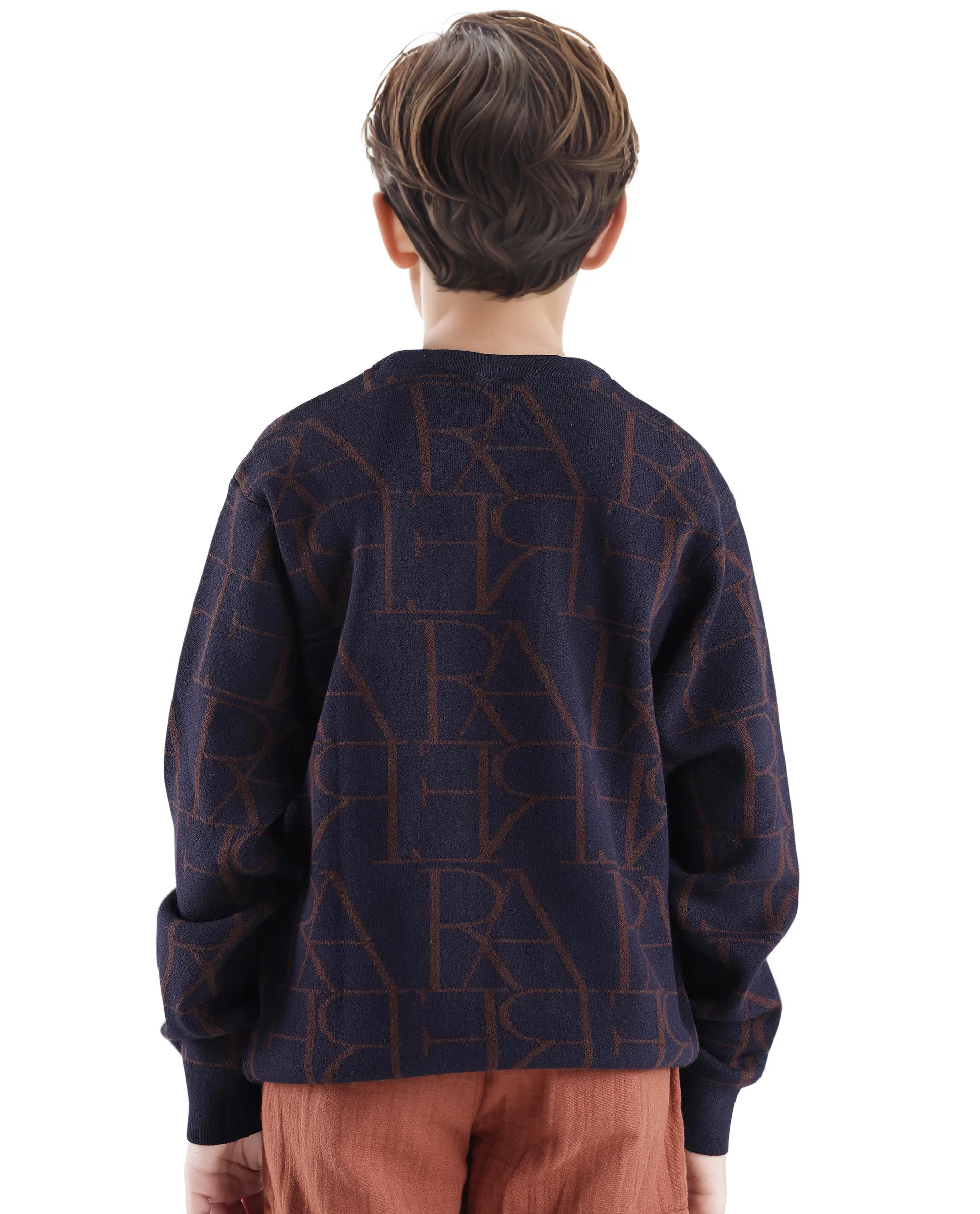 Rare Ones Kids Carrio Navy Full Sleeve Cotton Printed Regular Fit Sweater - Image 8