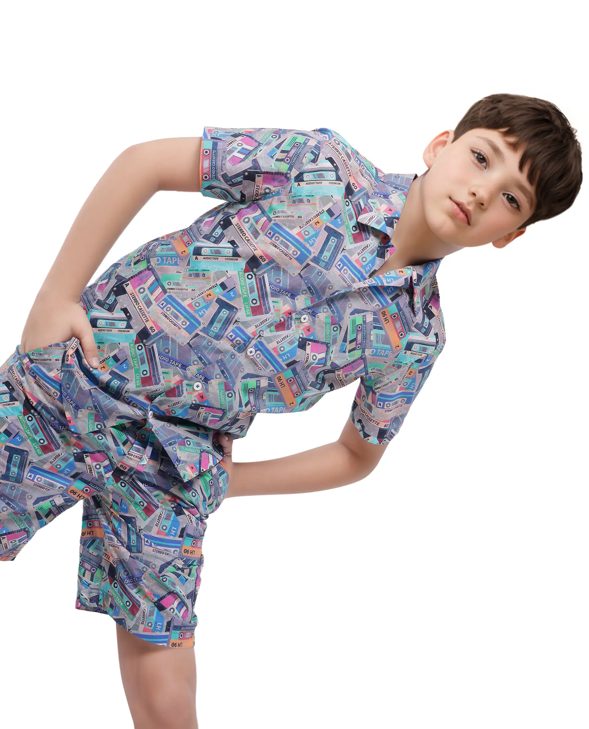 Rare Ones Kids Cast Light Brown Cotton Short Sleeve Cuban Collar Digital Print Shirt - Image 3