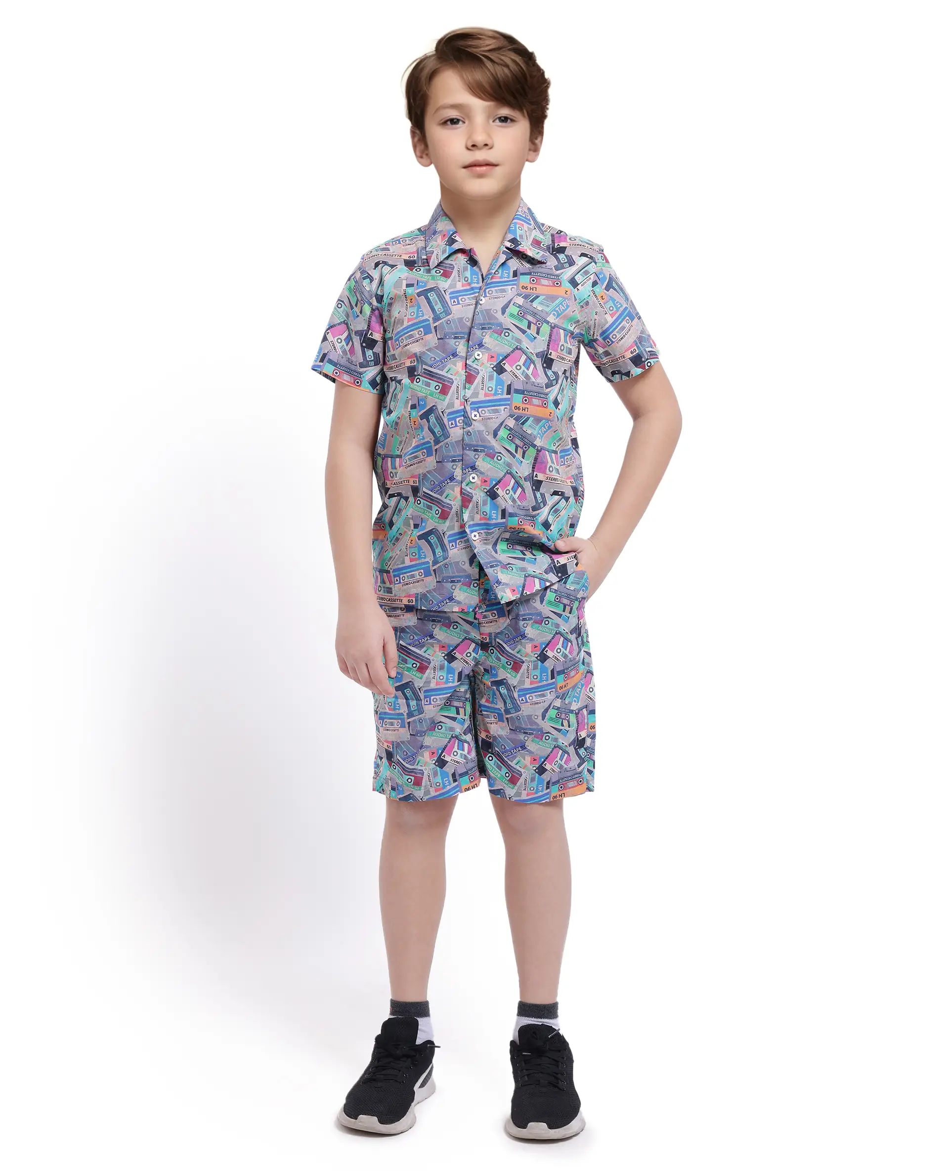 Rare Ones Kids Cast Light Brown Cotton Short Sleeve Cuban Collar Digital Print Shirt - Image 4