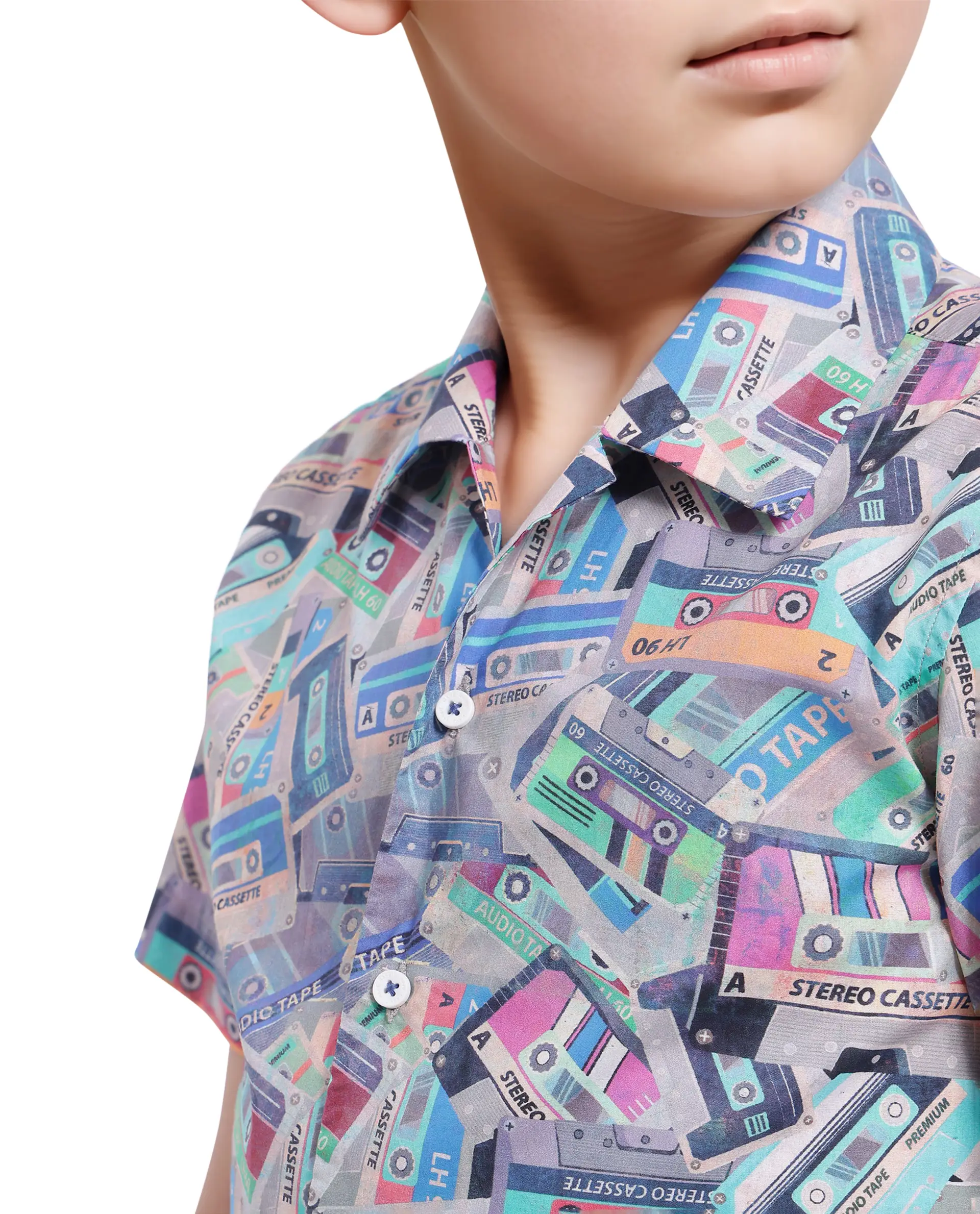 Rare Ones Kids Cast Light Brown Cotton Short Sleeve Cuban Collar Digital Print Shirt - Image 5