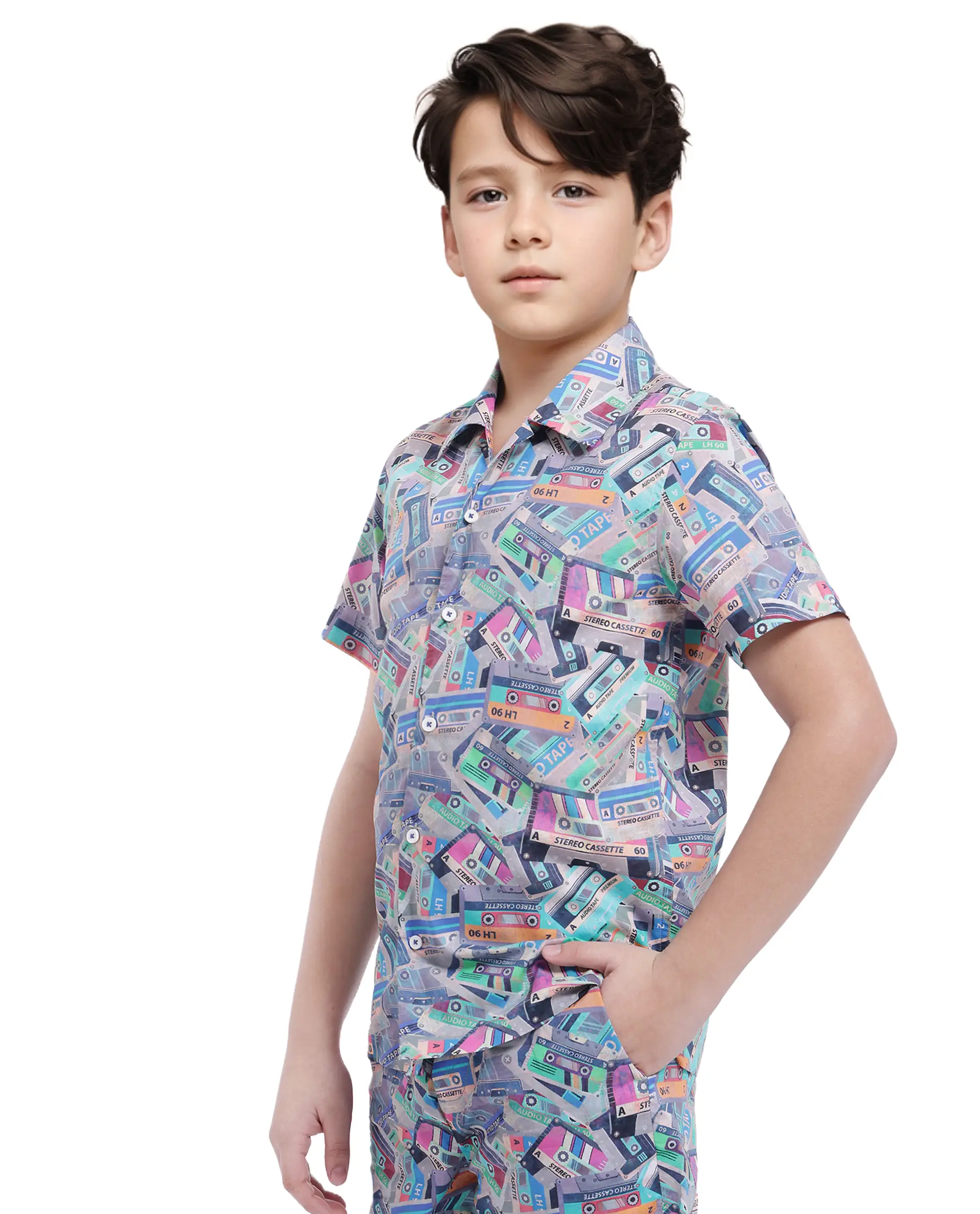 Rare Ones Kids Cast Light Brown Cotton Short Sleeve Cuban Collar Digital Print Shirt - Image 6