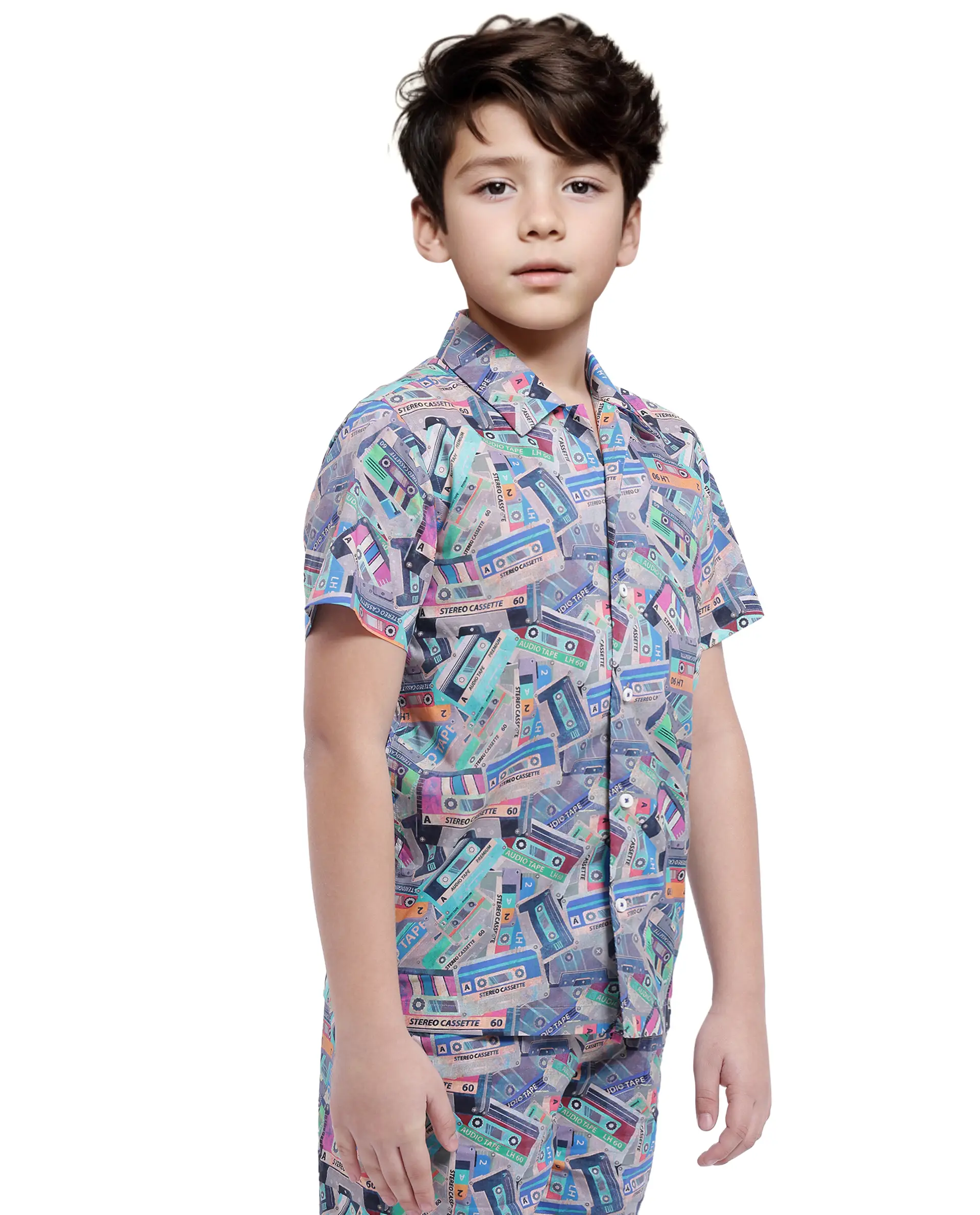 Rare Ones Kids Cast Light Brown Cotton Short Sleeve Cuban Collar Digital Print Shirt - Image 7