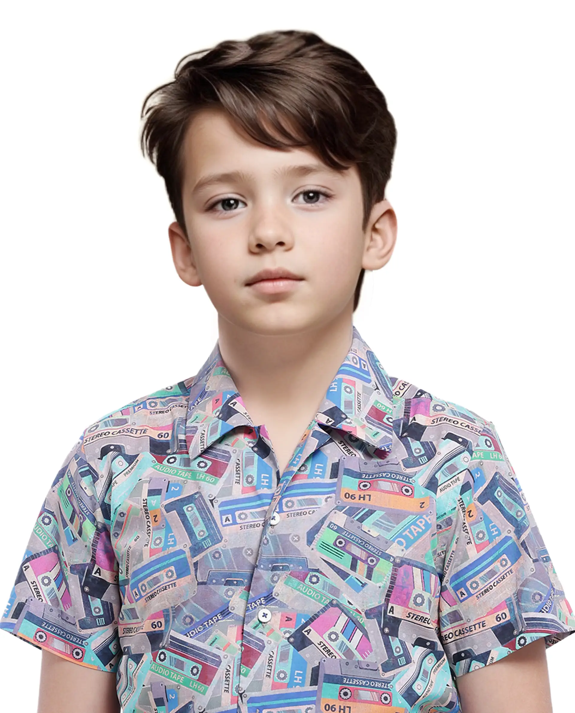 Rare Ones Kids Cast Light Brown Cotton Short Sleeve Cuban Collar Digital Print Shirt - Image 8