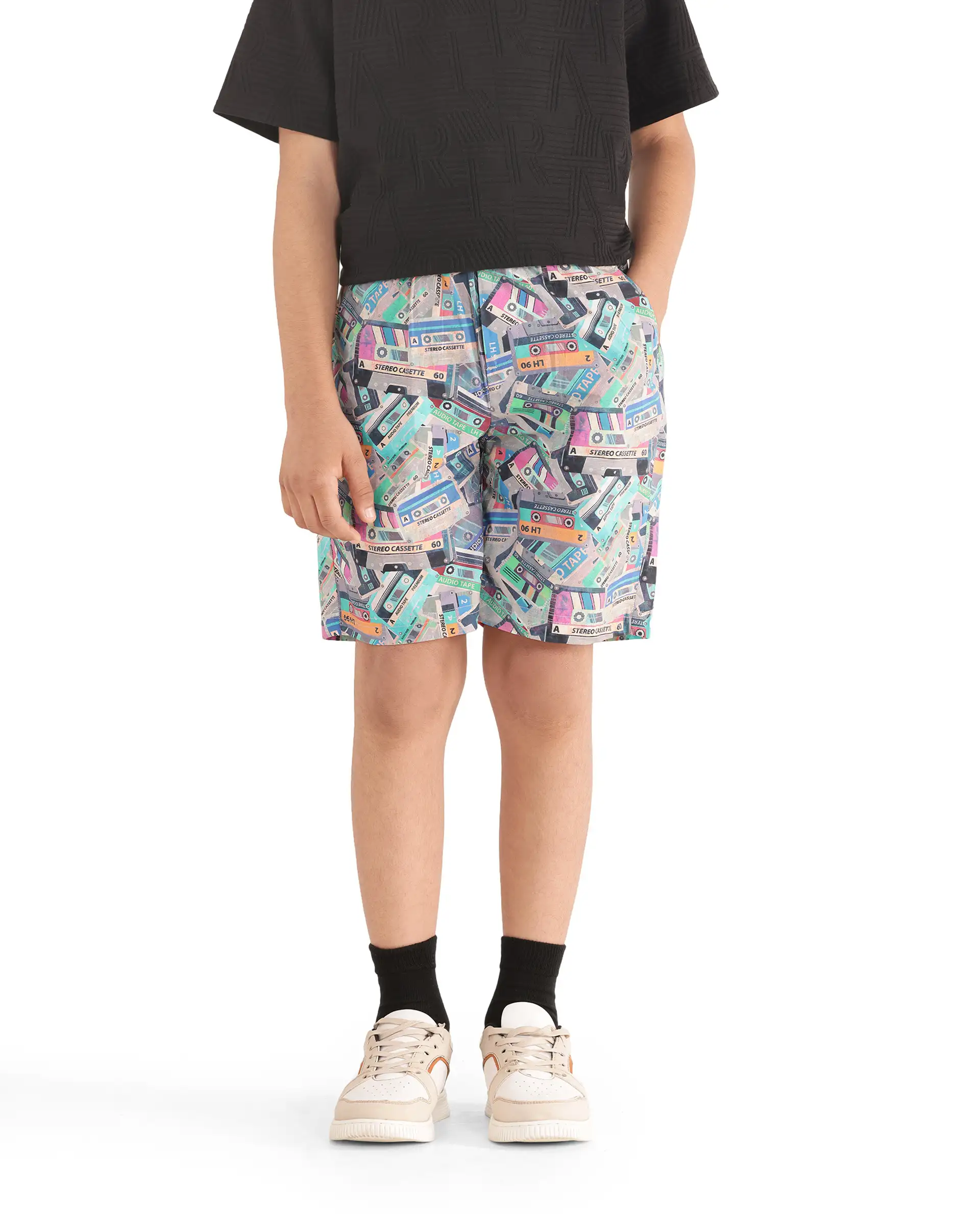 Rare Ones Kids Caster Light Brown Cotton Drawstring Closure Digital Print Shorts - Image 2