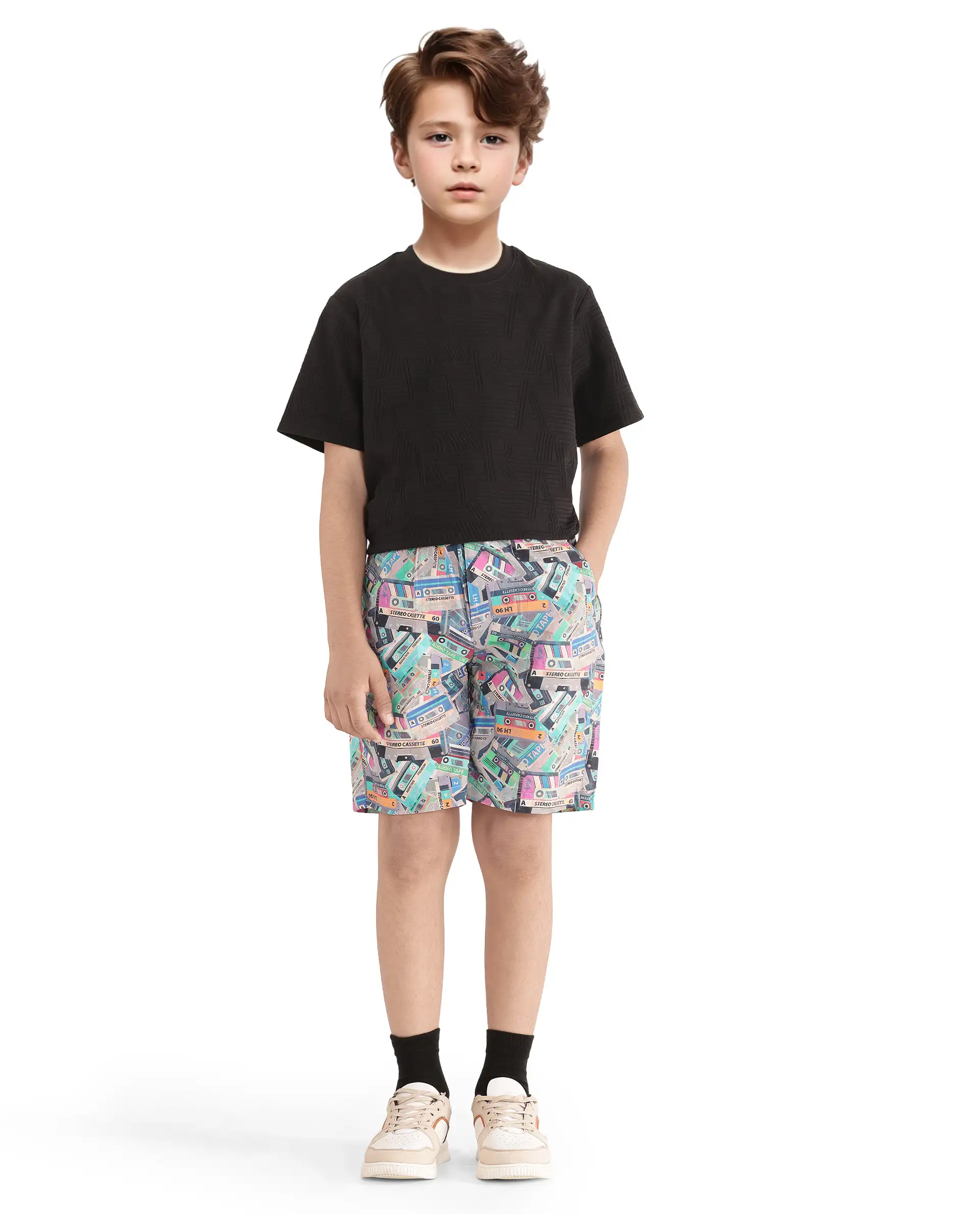 Rare Ones Kids Caster Light Brown Cotton Drawstring Closure Digital Print Shorts - Image 3