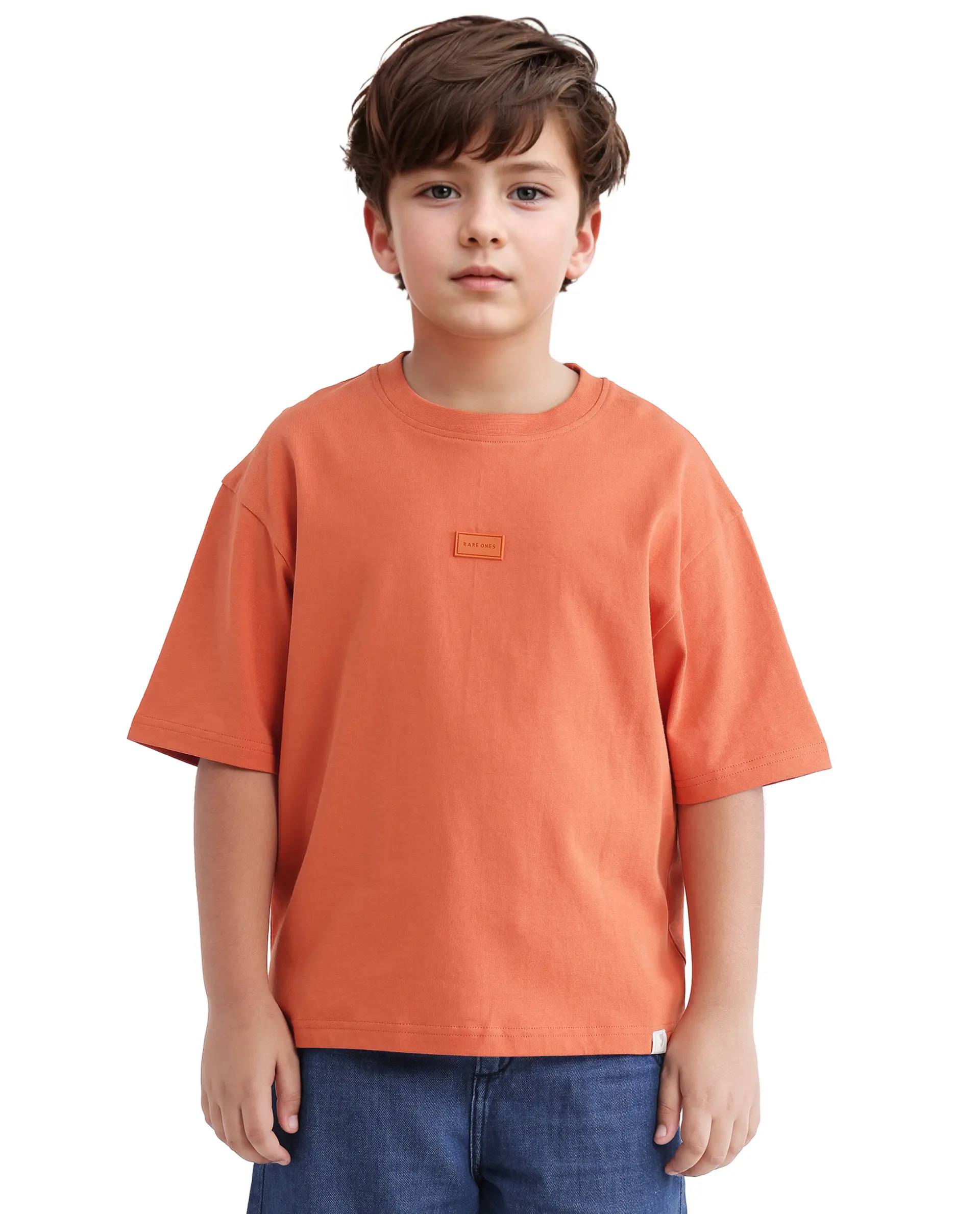 Rare Ones Kids Cato-K Orange Cotton Half Sleeve Slip-On Printed Boxy Fit T-Shirt - Image 3