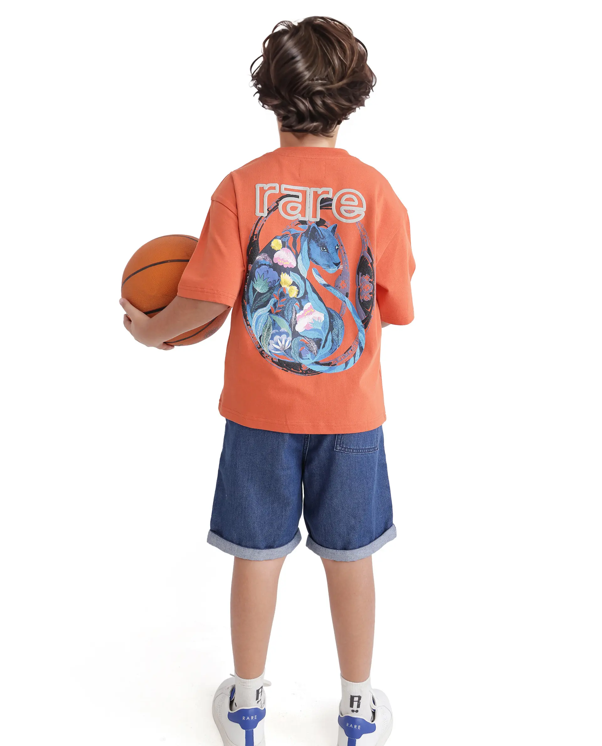 Rare Ones Kids Cato-K Orange Cotton Half Sleeve Slip-On Printed Boxy Fit T-Shirt - Image 4