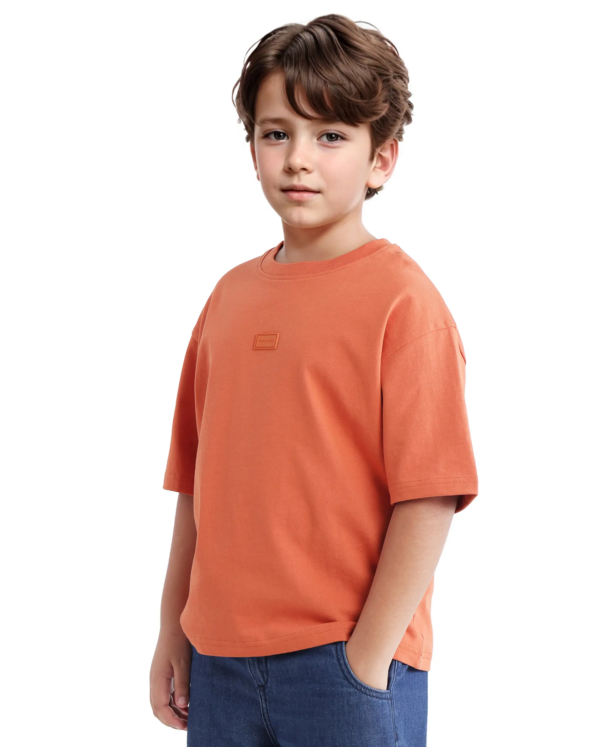 Rare Ones Kids Cato-K Orange Cotton Half Sleeve Slip-On Printed Boxy Fit T-Shirt - Image 8
