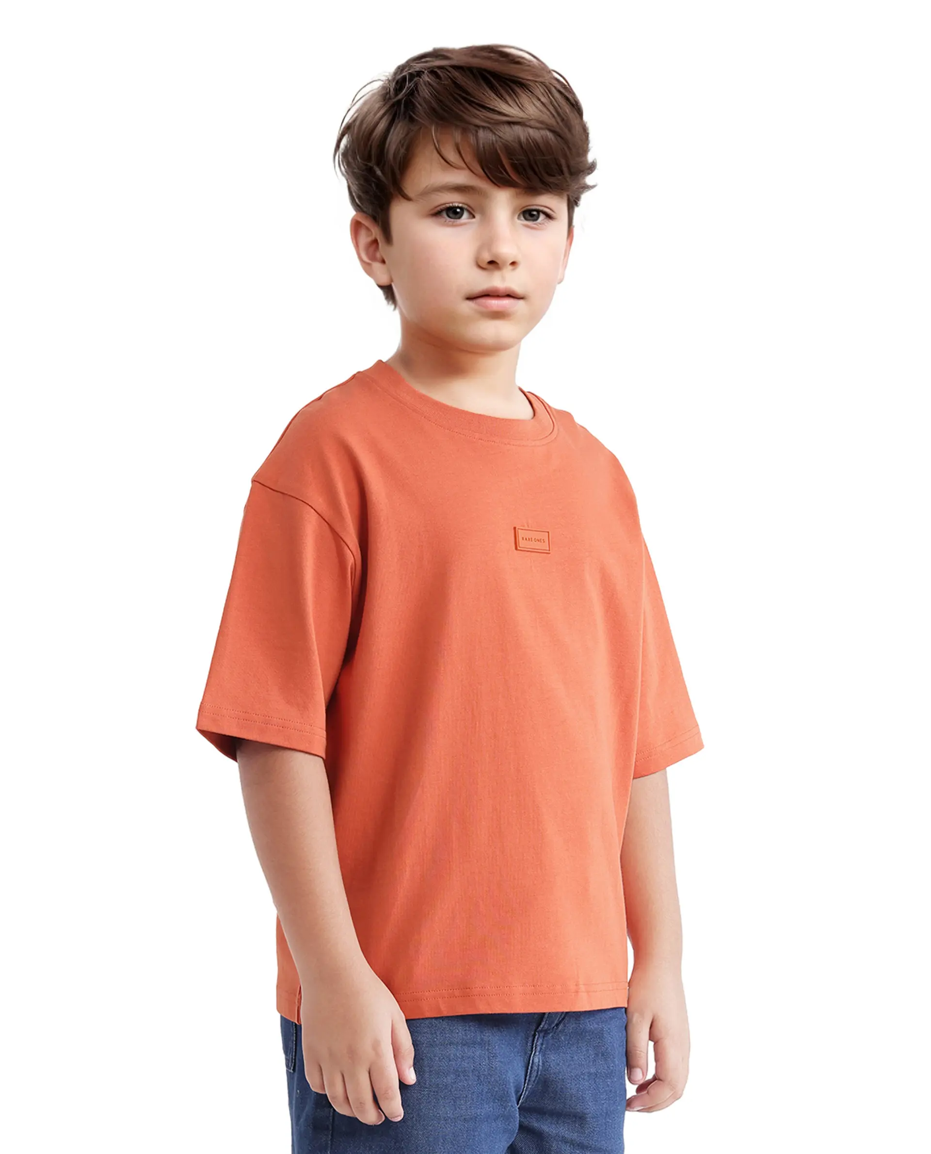 Rare Ones Kids Cato-K Orange Cotton Half Sleeve Slip-On Printed Boxy Fit T-Shirt - Image 9