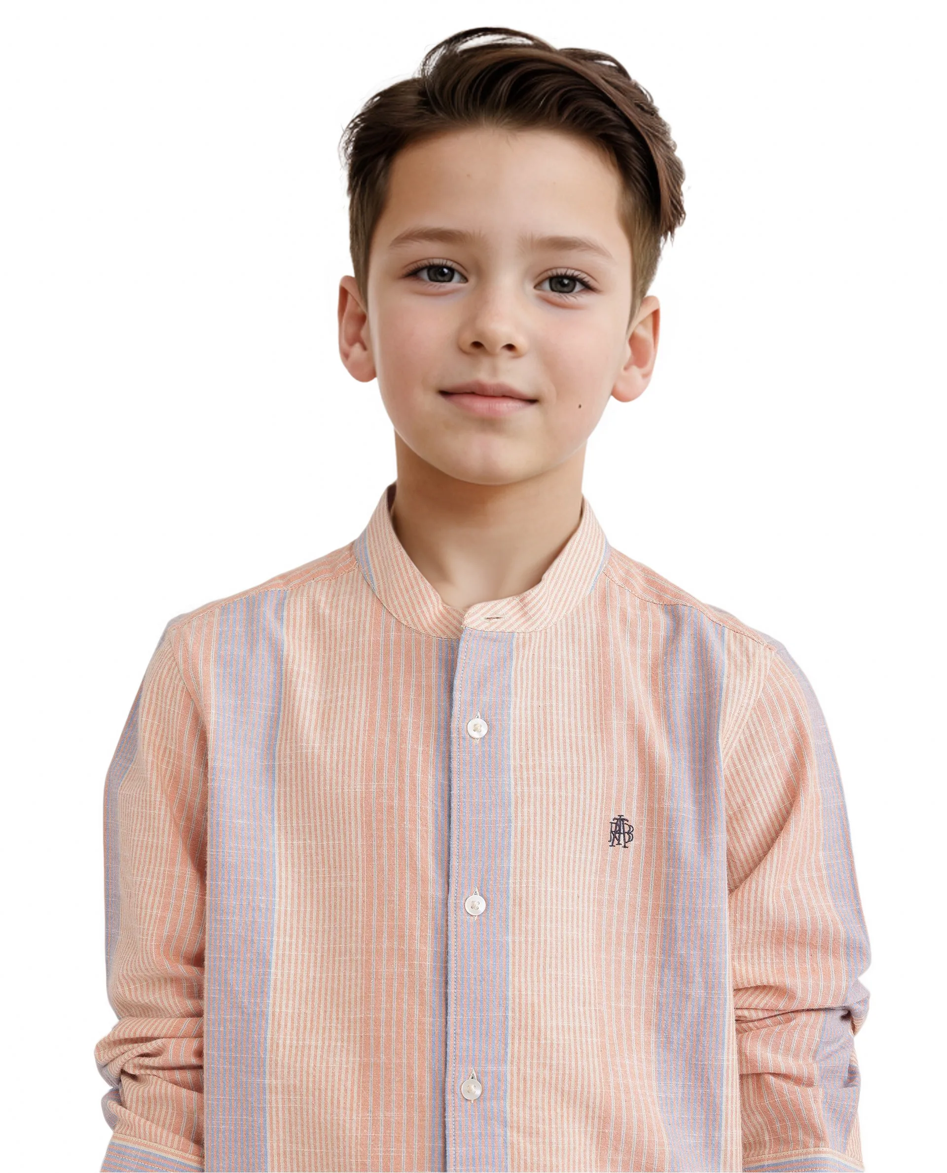 Rare Ones Kids Cazac Light Orange Cotton Full Sleeve Mandarin Collar Striped Shirt - Image 3