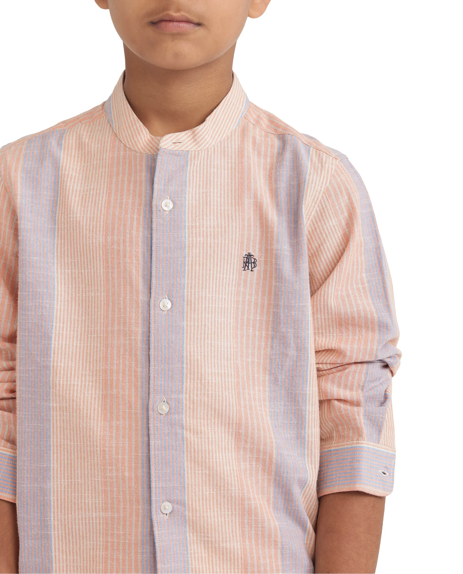 Rare Ones Kids Cazac Light Orange Cotton Full Sleeve Mandarin Collar Striped Shirt - Image 4