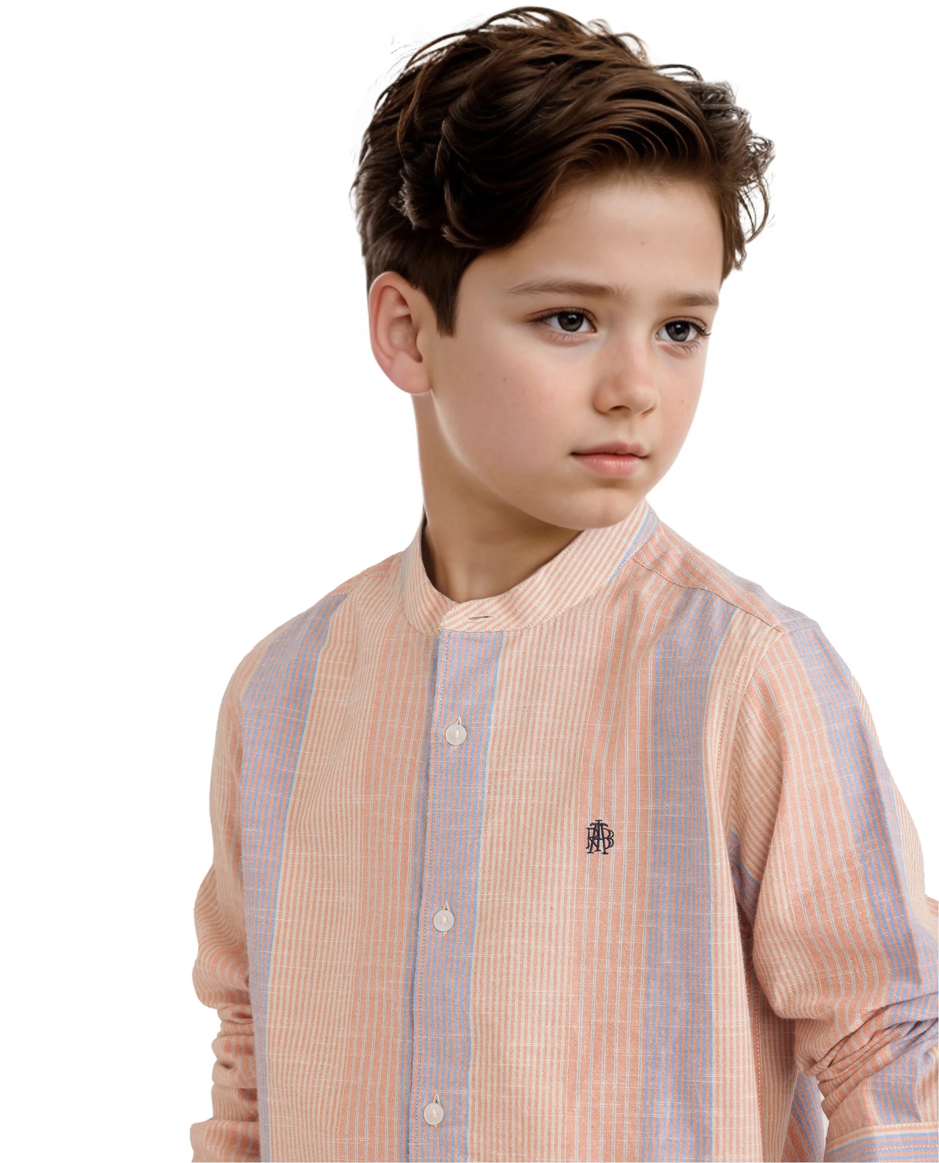 Rare Ones Kids Cazac Light Orange Cotton Full Sleeve Mandarin Collar Striped Shirt - Image 5
