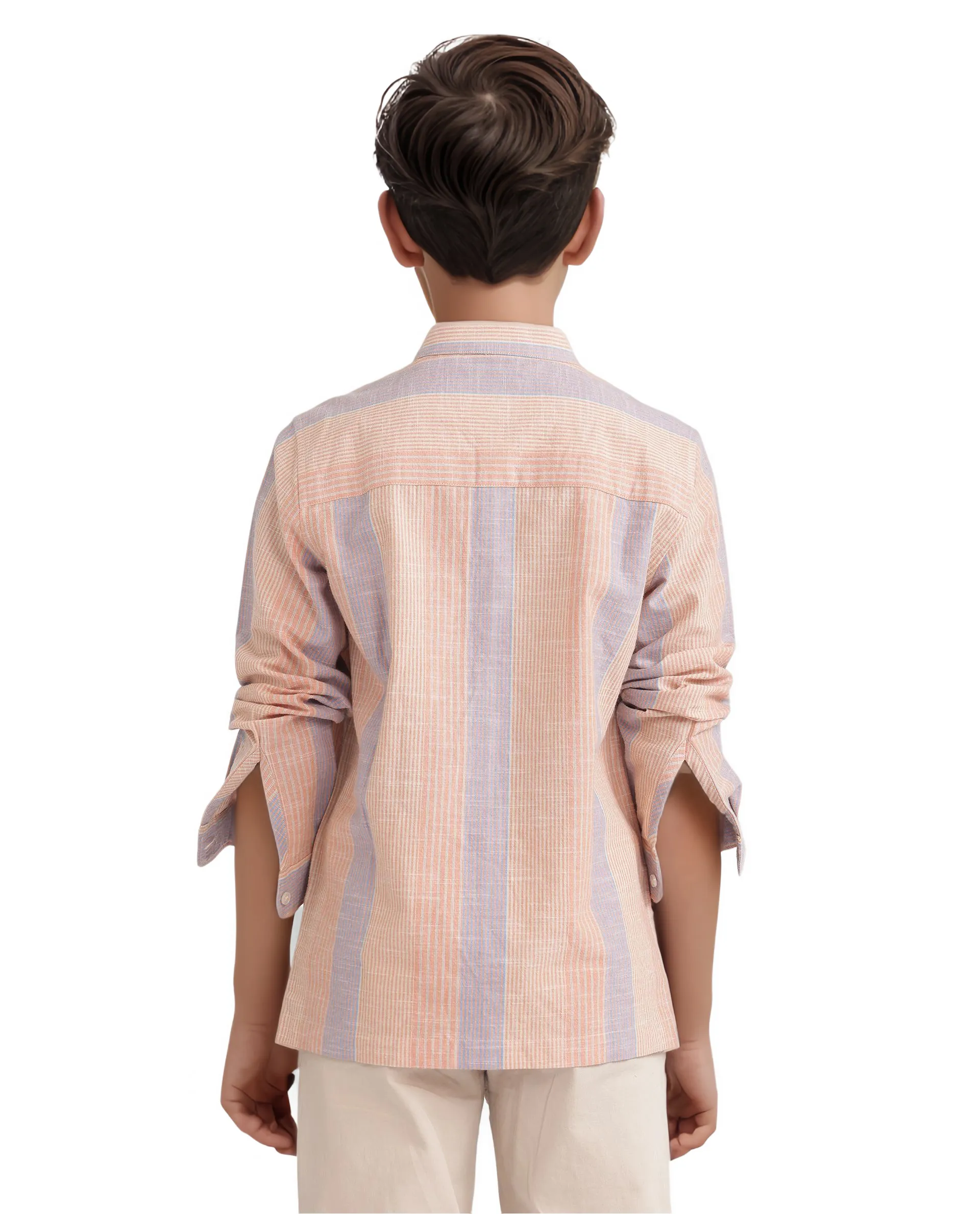 Rare Ones Kids Cazac Light Orange Cotton Full Sleeve Mandarin Collar Striped Shirt - Image 6