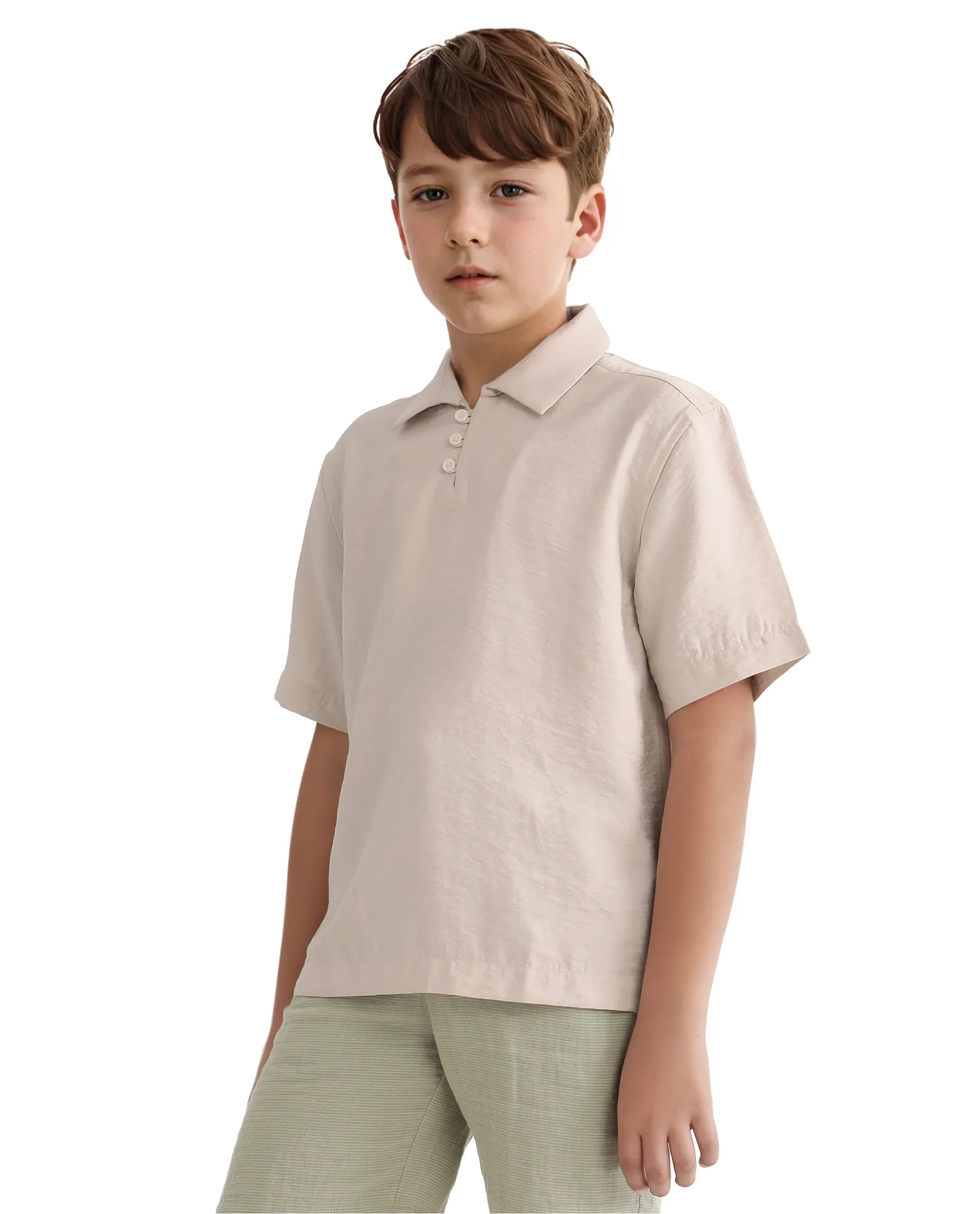 Rare Ones Kids Chad Beige Viscose Blend Half Sleeve Button Solid Regular Fit Shirt - Image 2