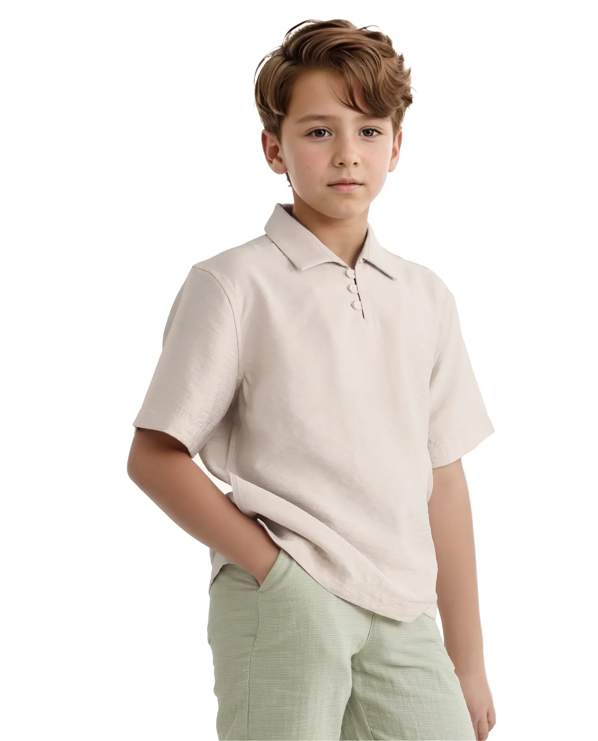 Rare Ones Kids Chad Beige Viscose Blend Half Sleeve Button Solid Regular Fit Shirt - Image 3