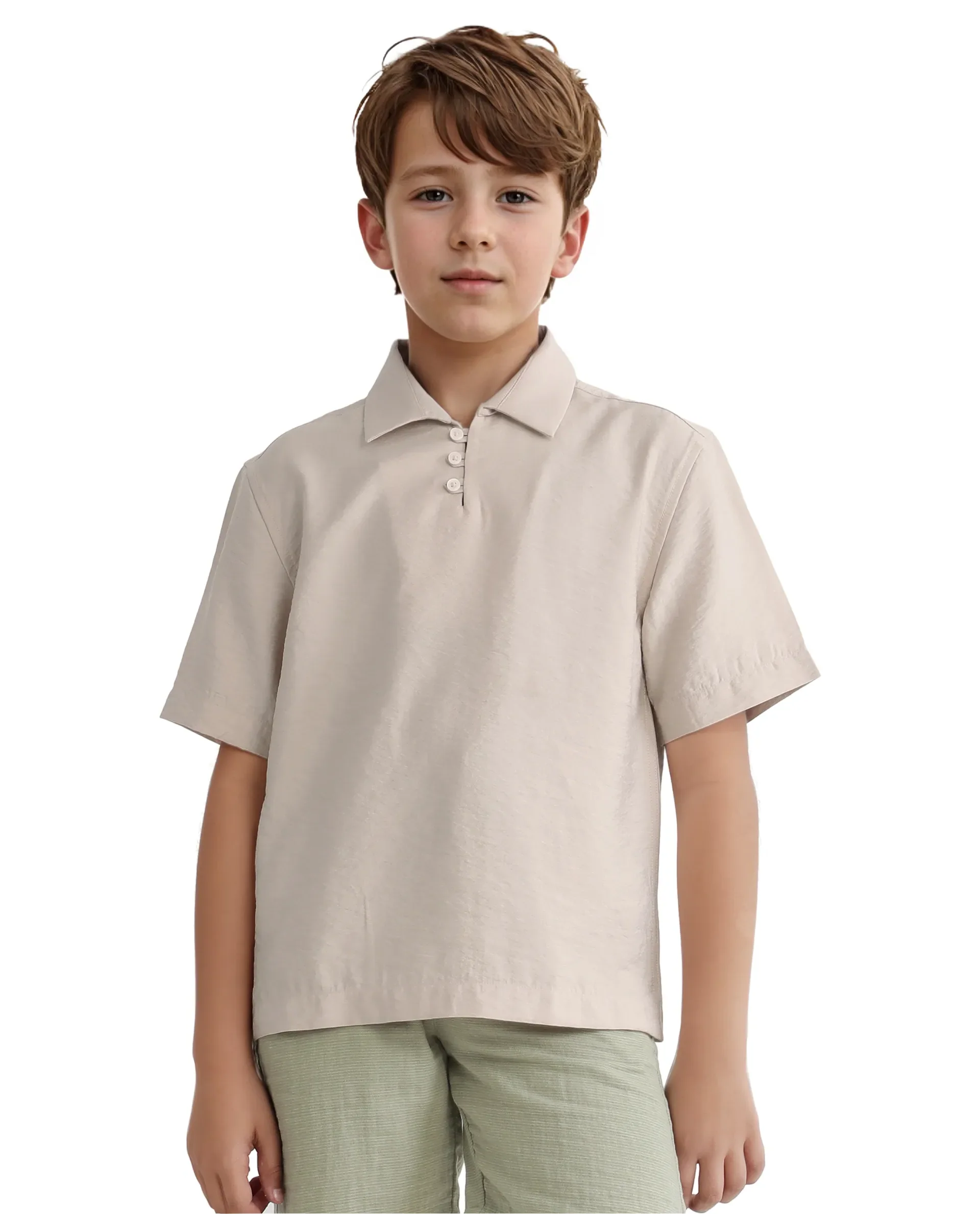 Rare Ones Kids Chad Beige Viscose Blend Half Sleeve Button Solid Regular Fit Shirt - Image 4