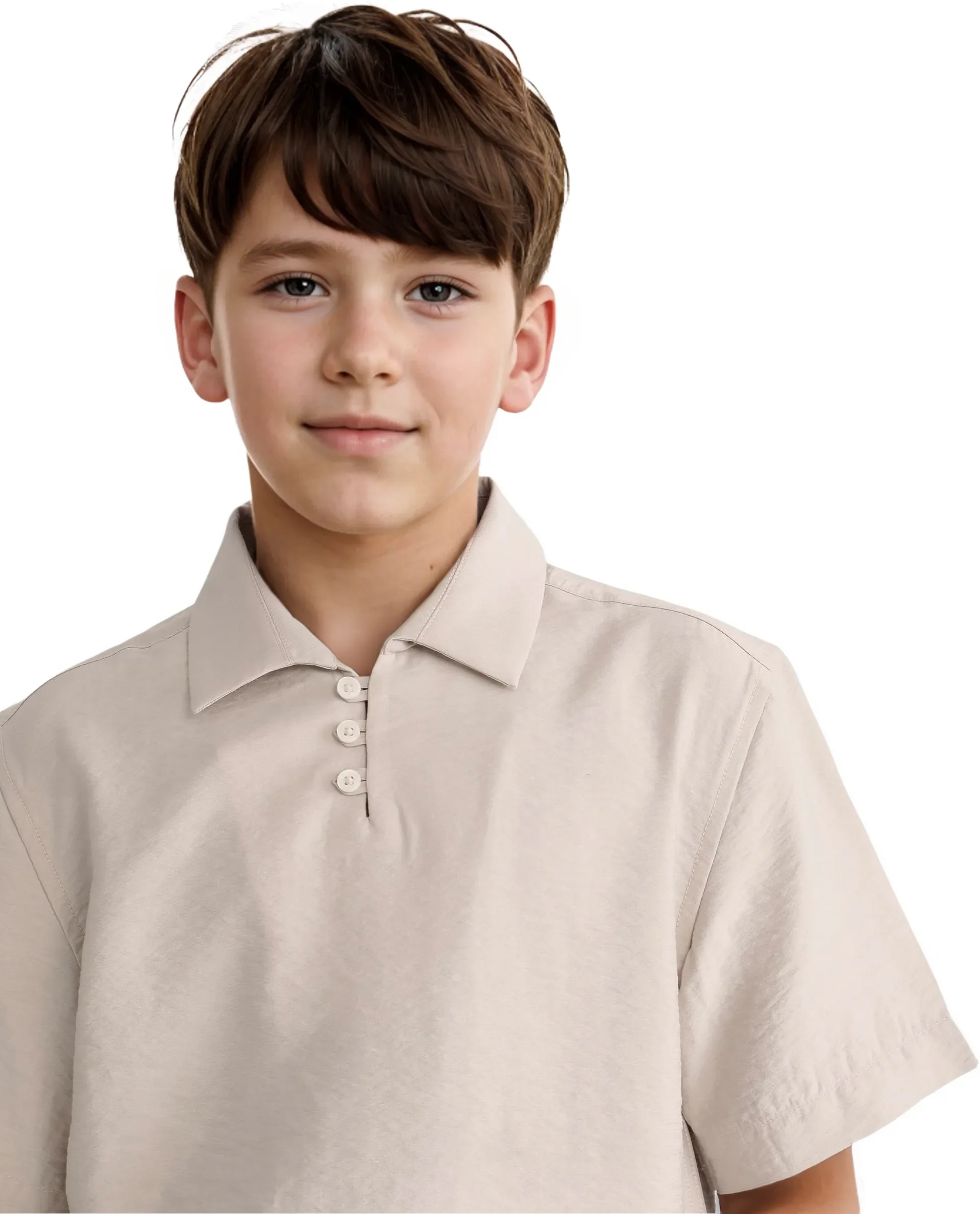 Rare Ones Kids Chad Beige Viscose Blend Half Sleeve Button Solid Regular Fit Shirt - Image 6
